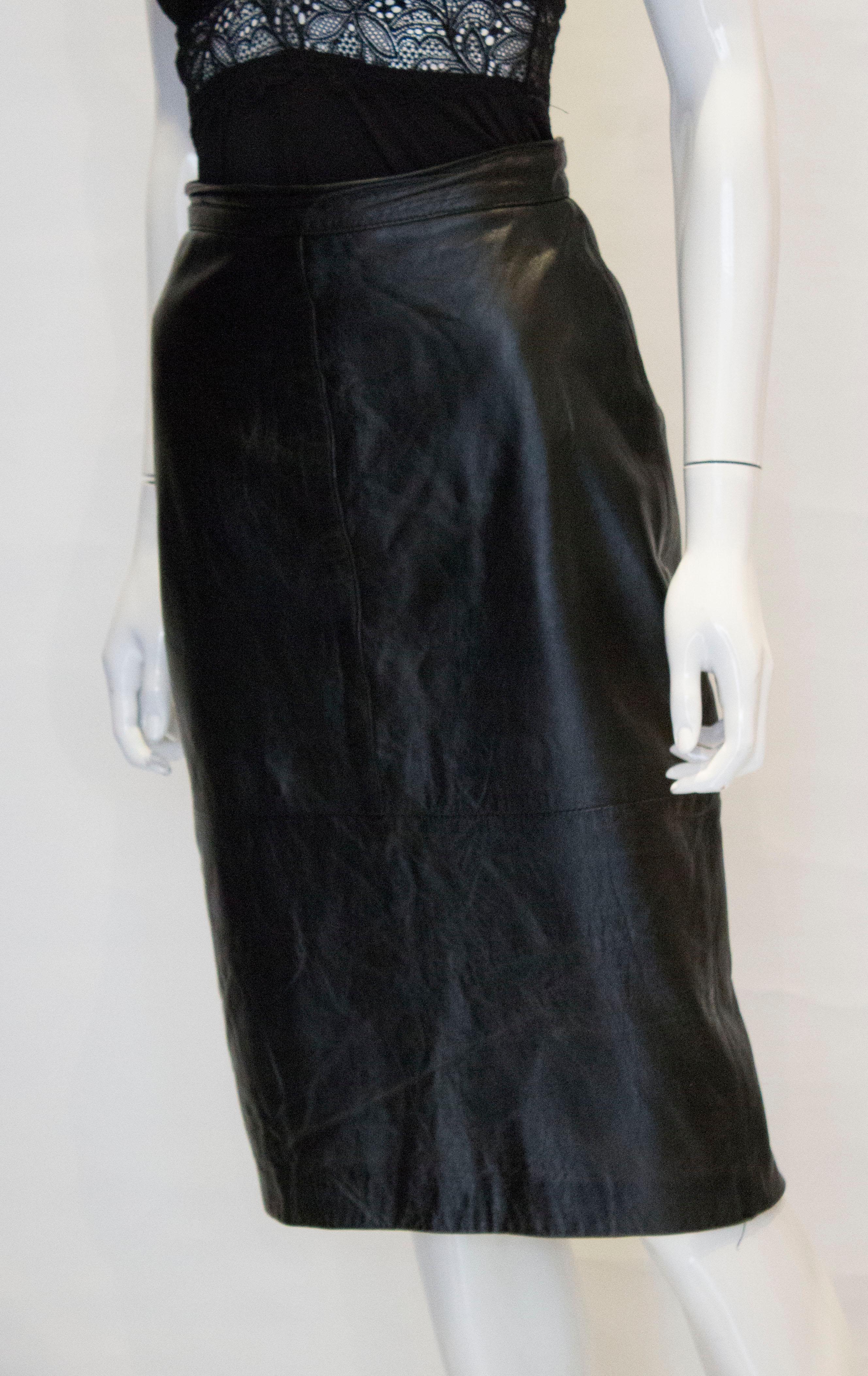 Women's Vintage Black Leather Skirt For Sale