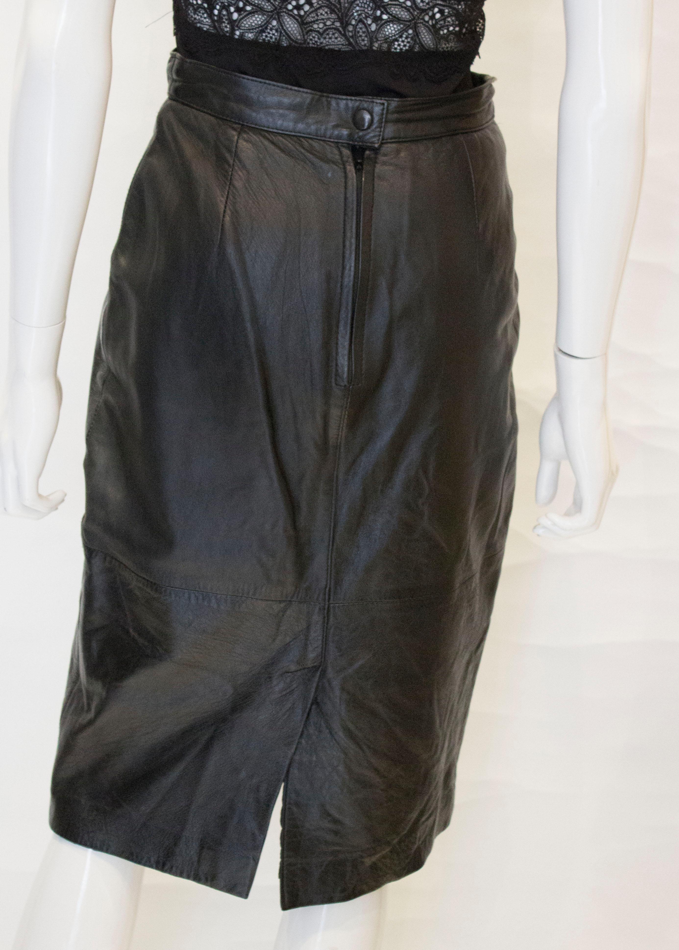 Vintage Black Leather Skirt For Sale 4
