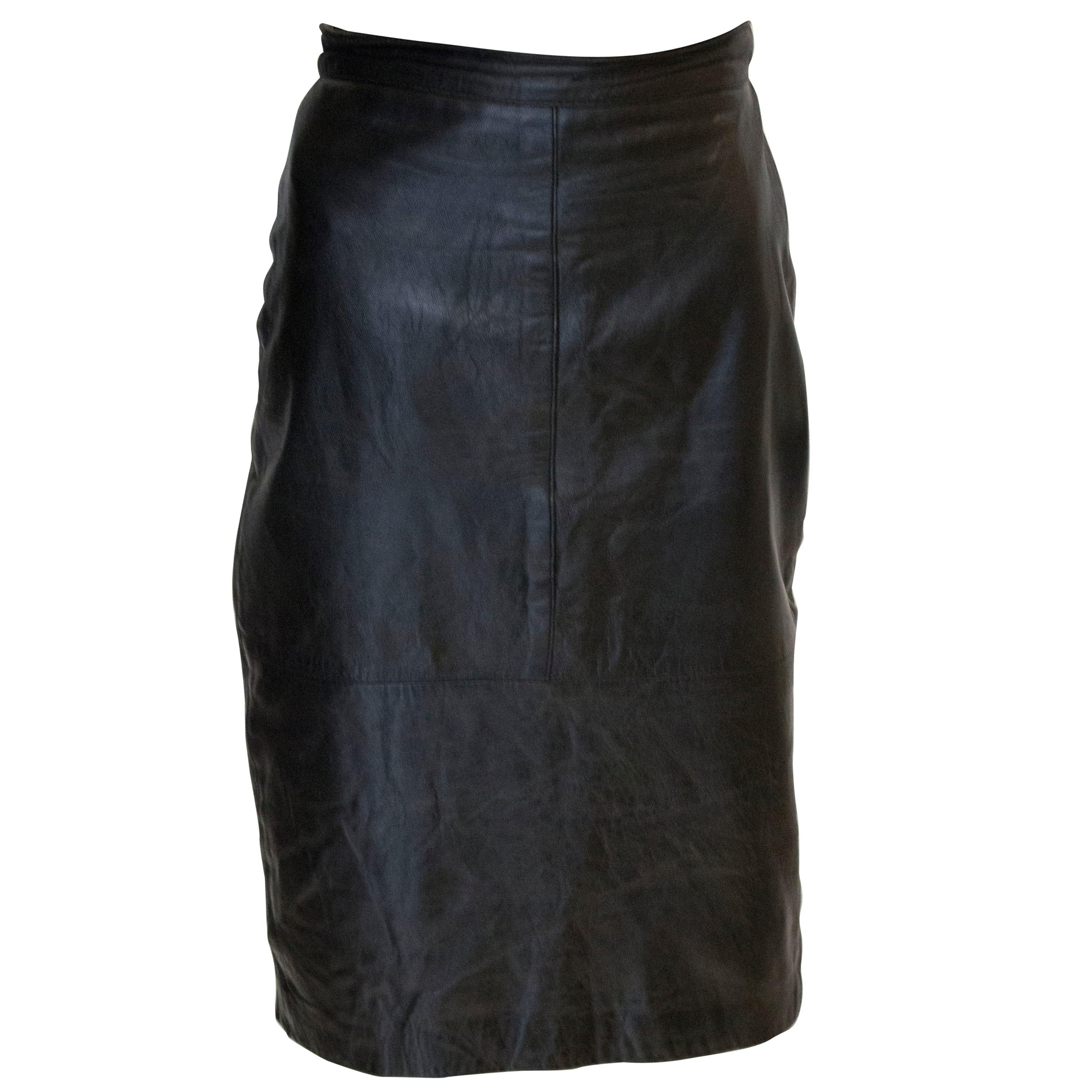 Vintage Black Leather Skirt For Sale