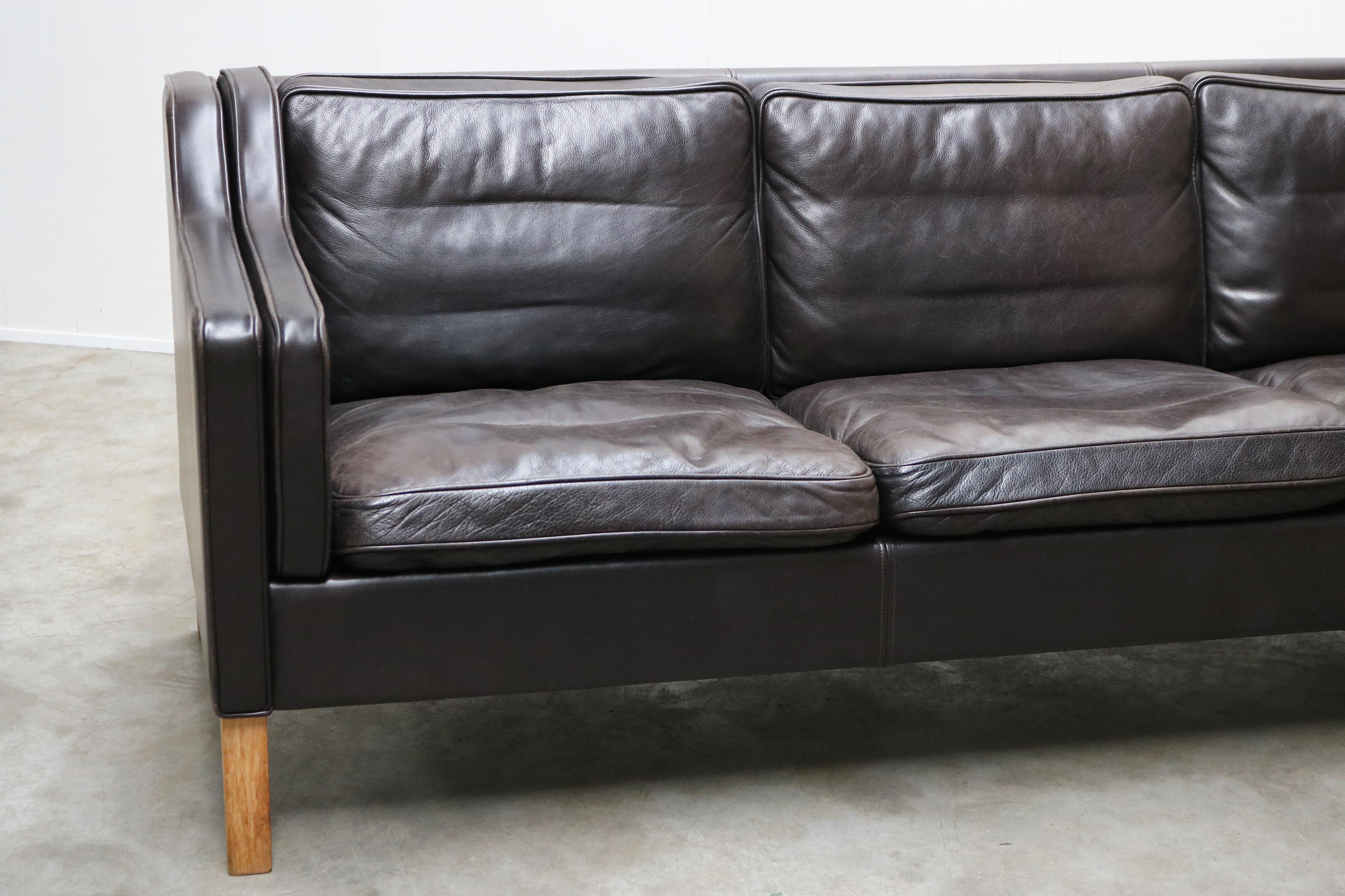 Vintage Black Leather Sofa 2213 by Børge Mogensen for Fredericia 1960 Three-Seat 7