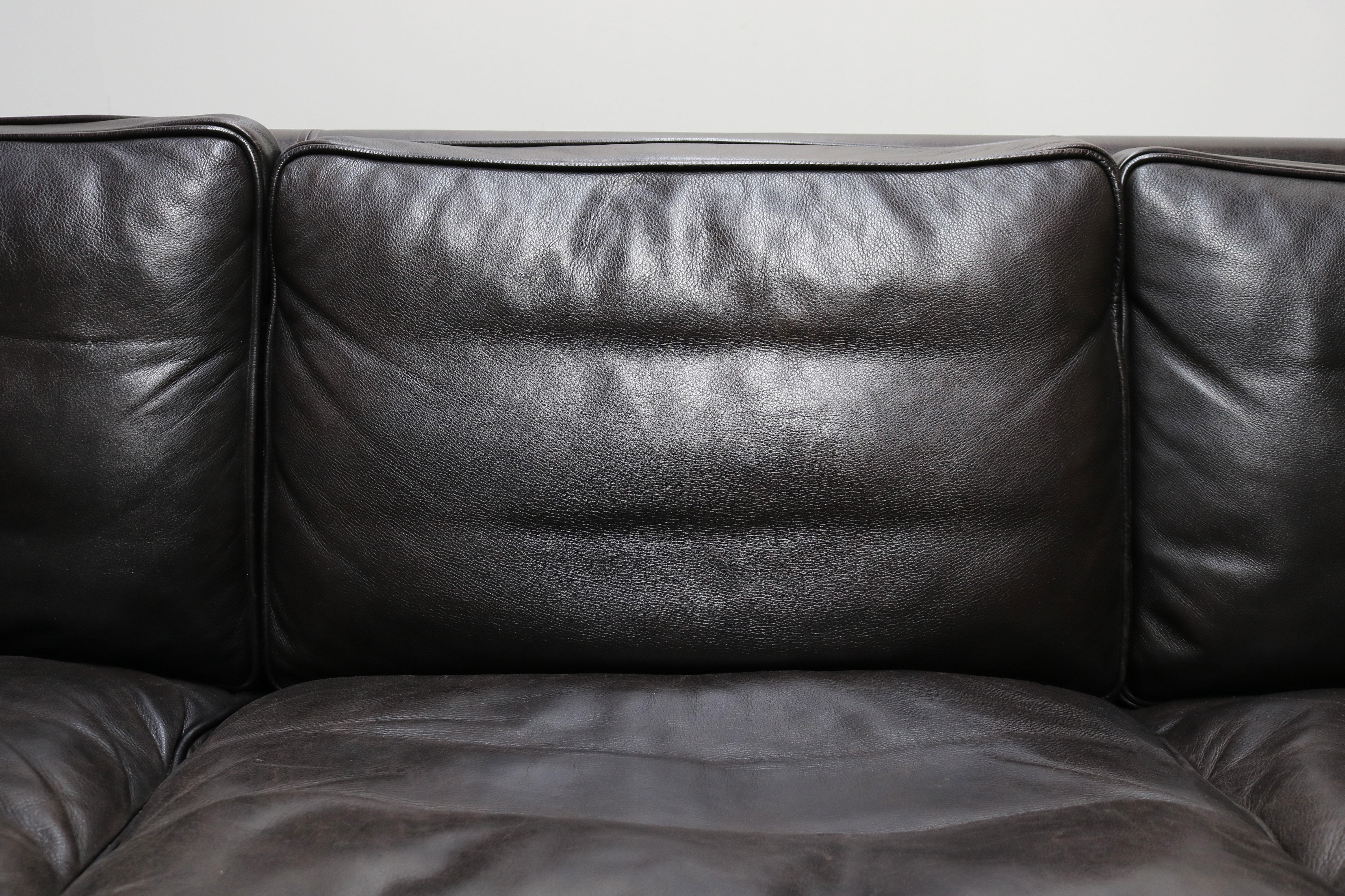 Mid-Century Modern Vintage Black Leather Sofa 2213 by Børge Mogensen for Fredericia 1960 Three-Seat
