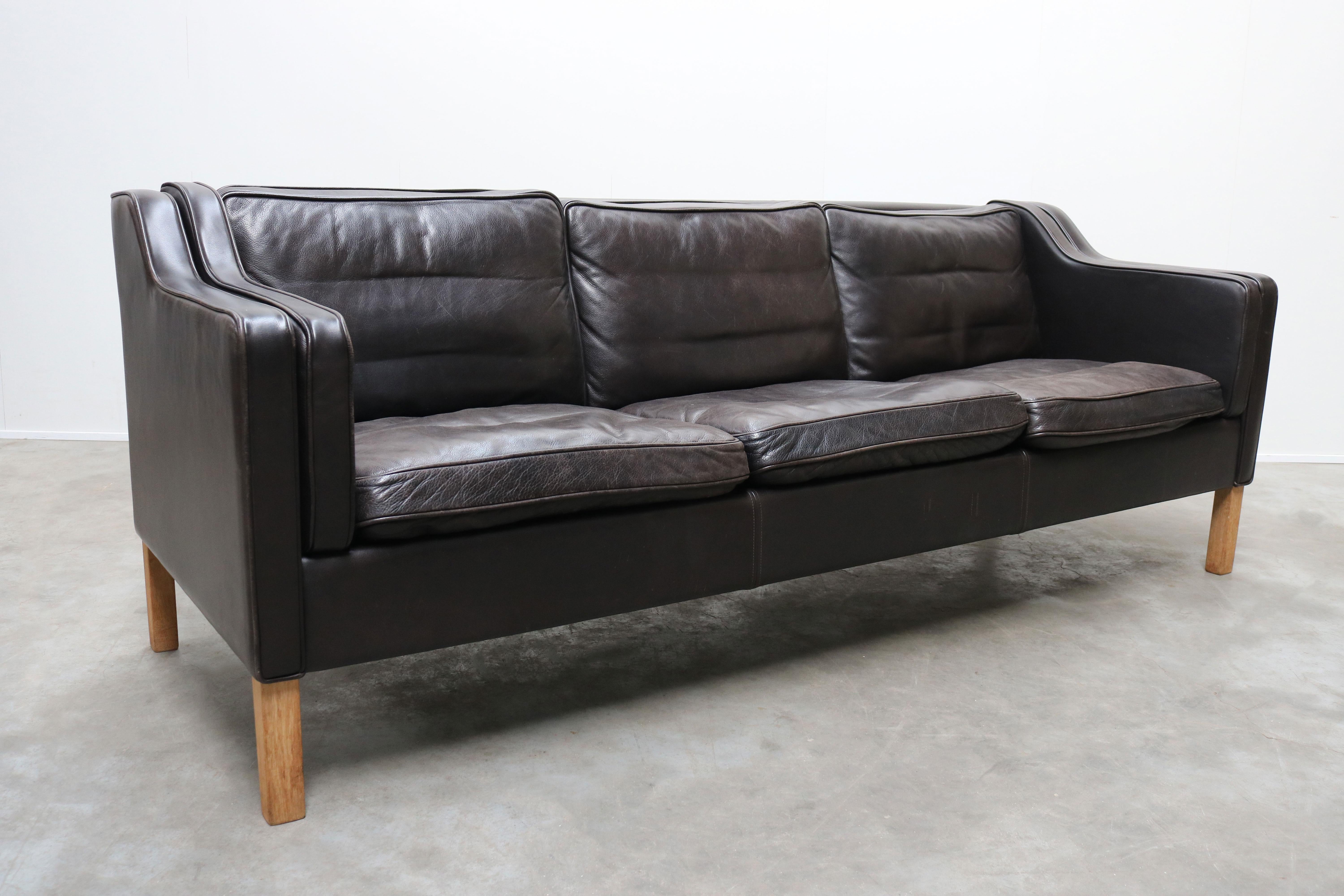 Vintage Black Leather Sofa 2213 by Børge Mogensen for Fredericia 1960 Three-Seat 1