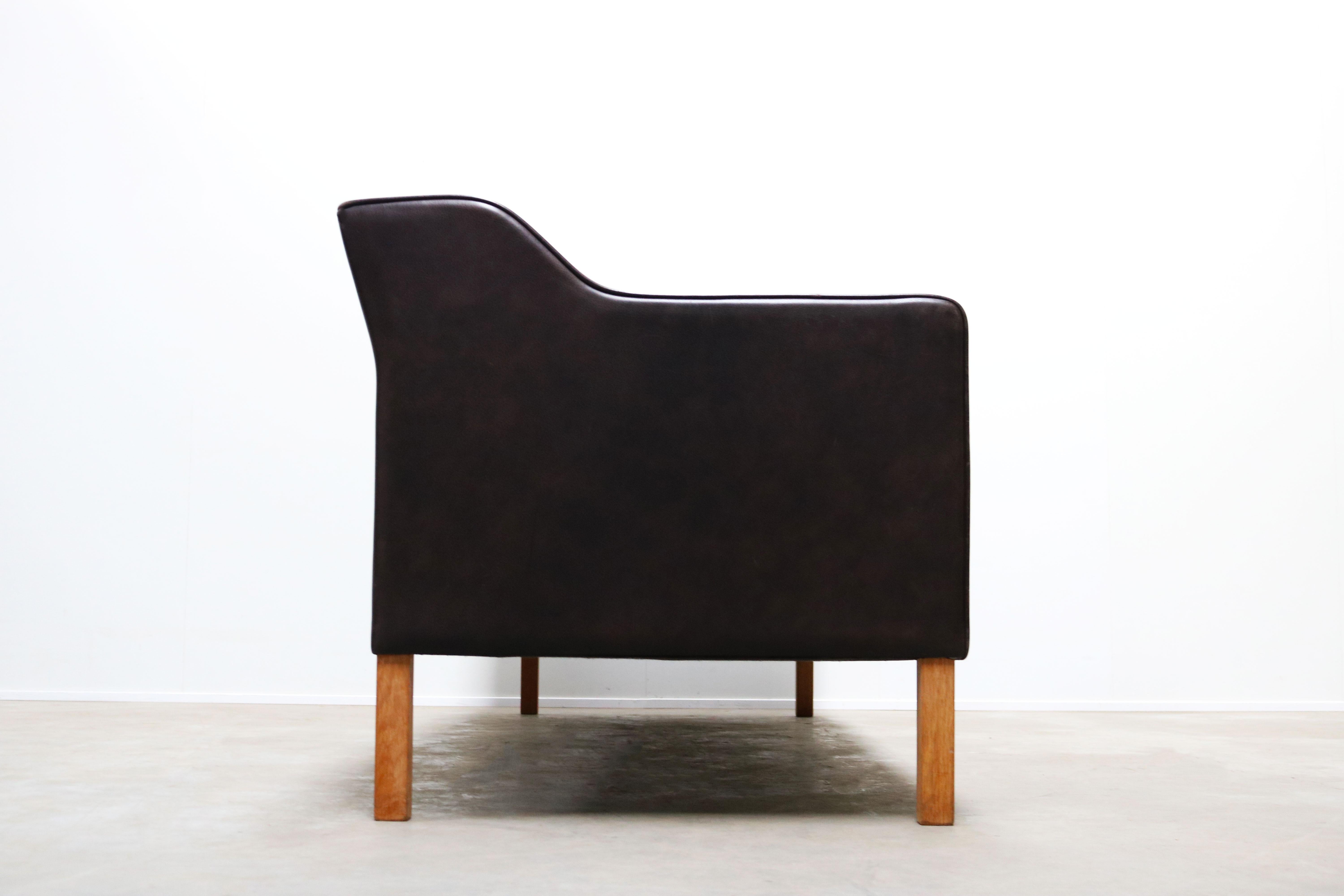Vintage Black Leather Sofa 2213 by Børge Mogensen for Fredericia 1960 Three-Seat 2