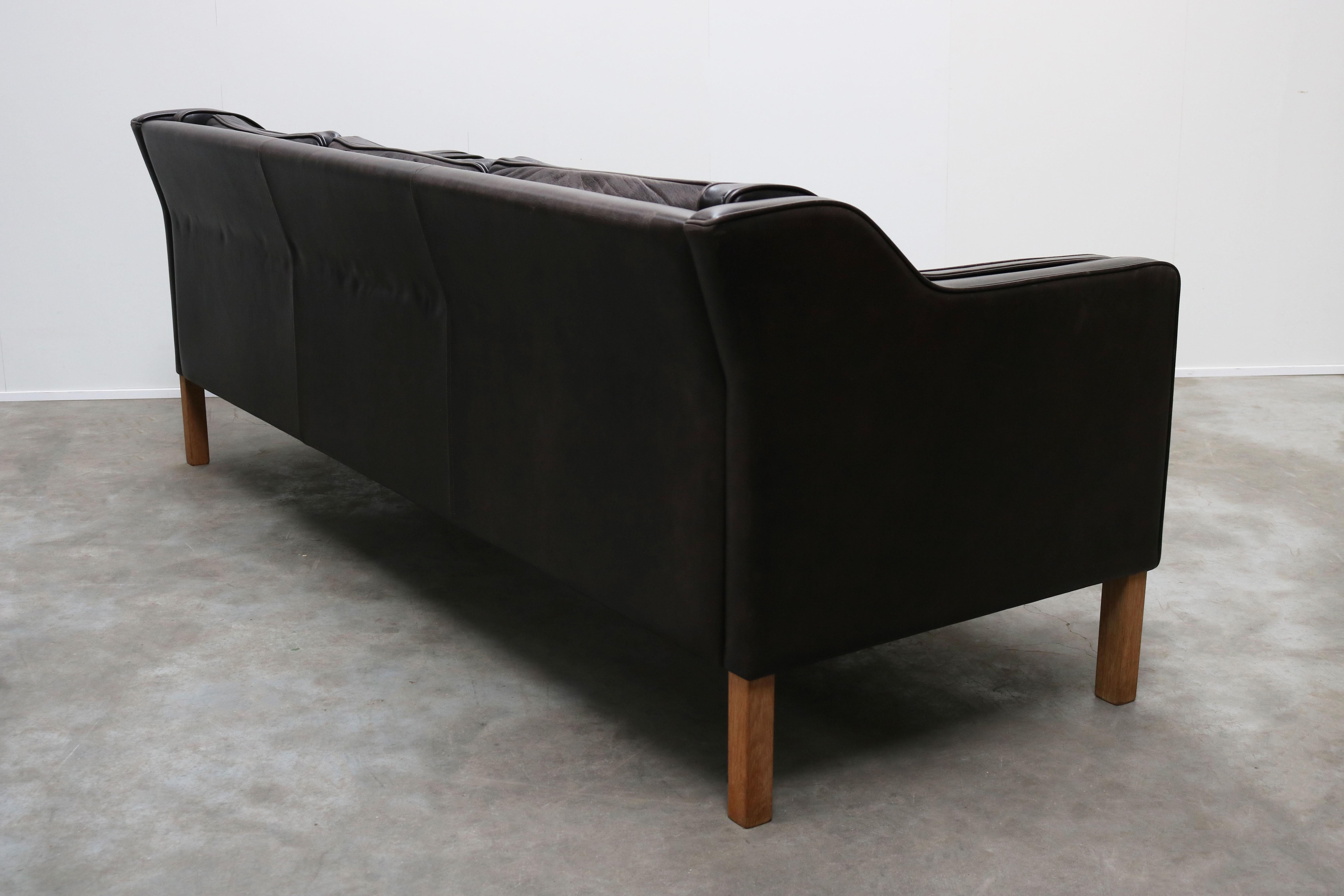 Vintage Black Leather Sofa 2213 by Børge Mogensen for Fredericia 1960 Three-Seat 3
