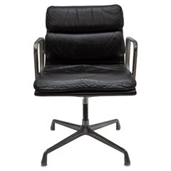Vintage Black Leather Soft Pad Aluminium Group Desk Chair by Herman Miller 1960s