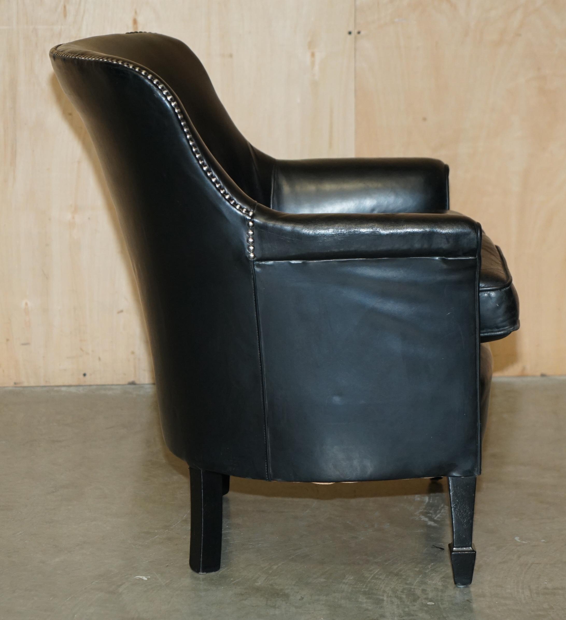 ViNTAGE BLACK LEATHER TUB CLUB ARMCHAIR WITH HAND STUDDED UPHOLSTERY For Sale 4