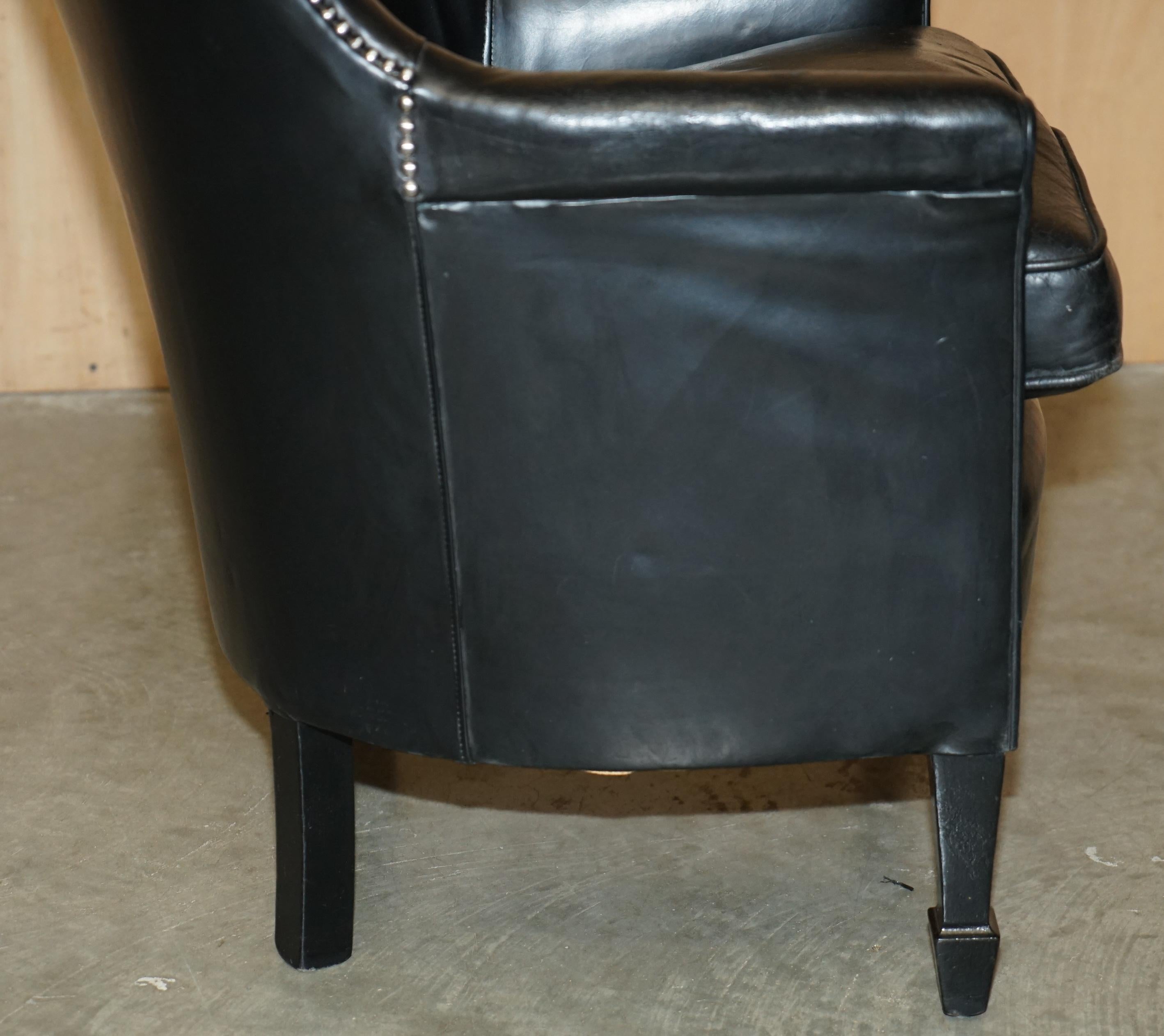 ViNTAGE BLACK LEATHER TUB CLUB ARMCHAIR WITH HAND STUDDED UPHOLSTERY For Sale 5
