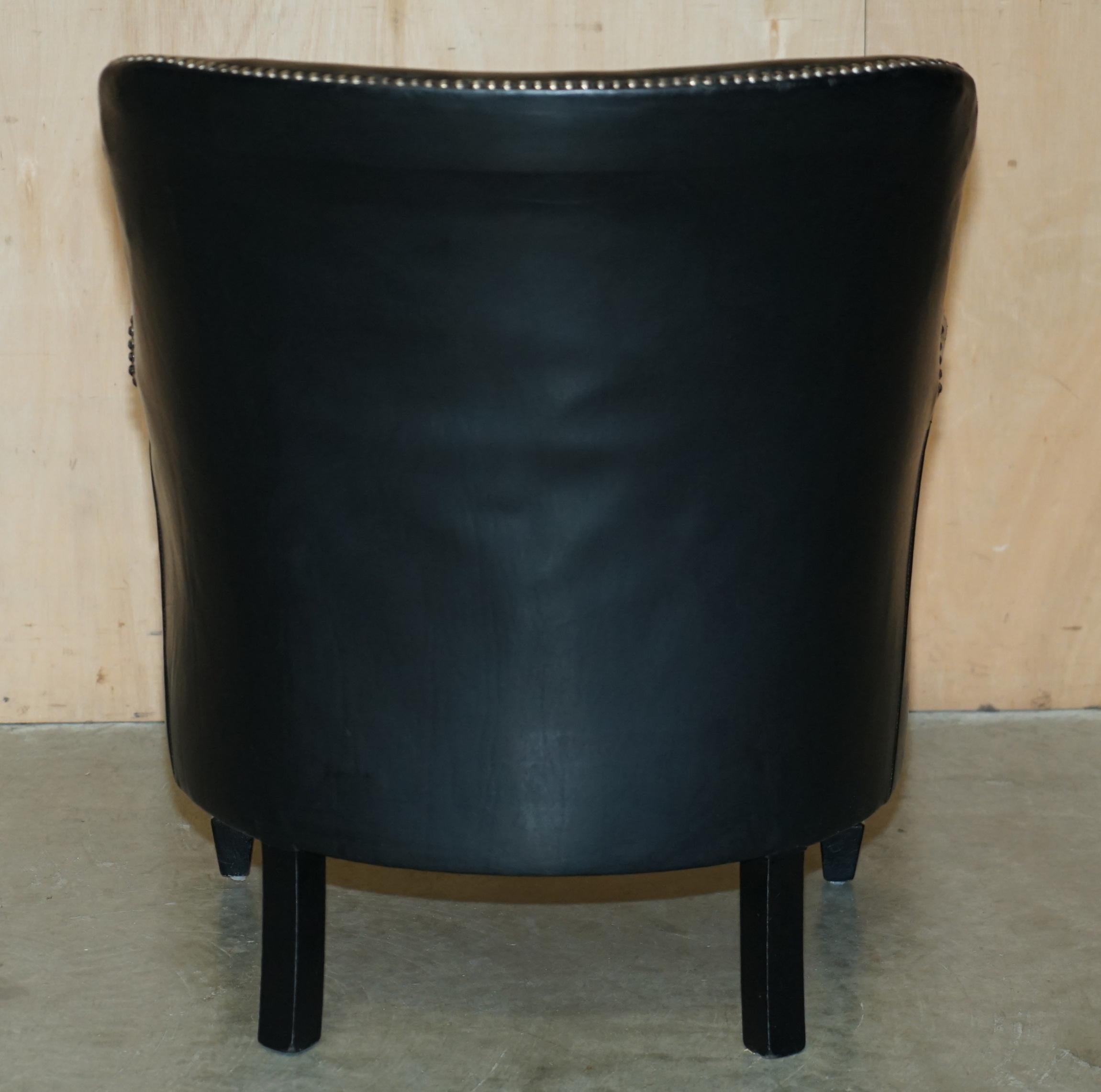 ViNTAGE BLACK LEATHER TUB CLUB ARMCHAIR WITH HAND STUDDED UPHOLSTERY For Sale 6