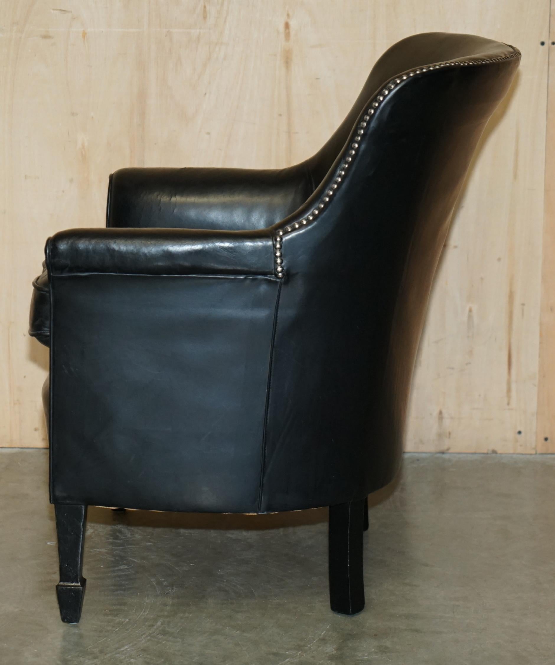 ViNTAGE BLACK LEATHER TUB CLUB ARMCHAIR WITH HAND STUDDED UPHOLSTERY For Sale 7