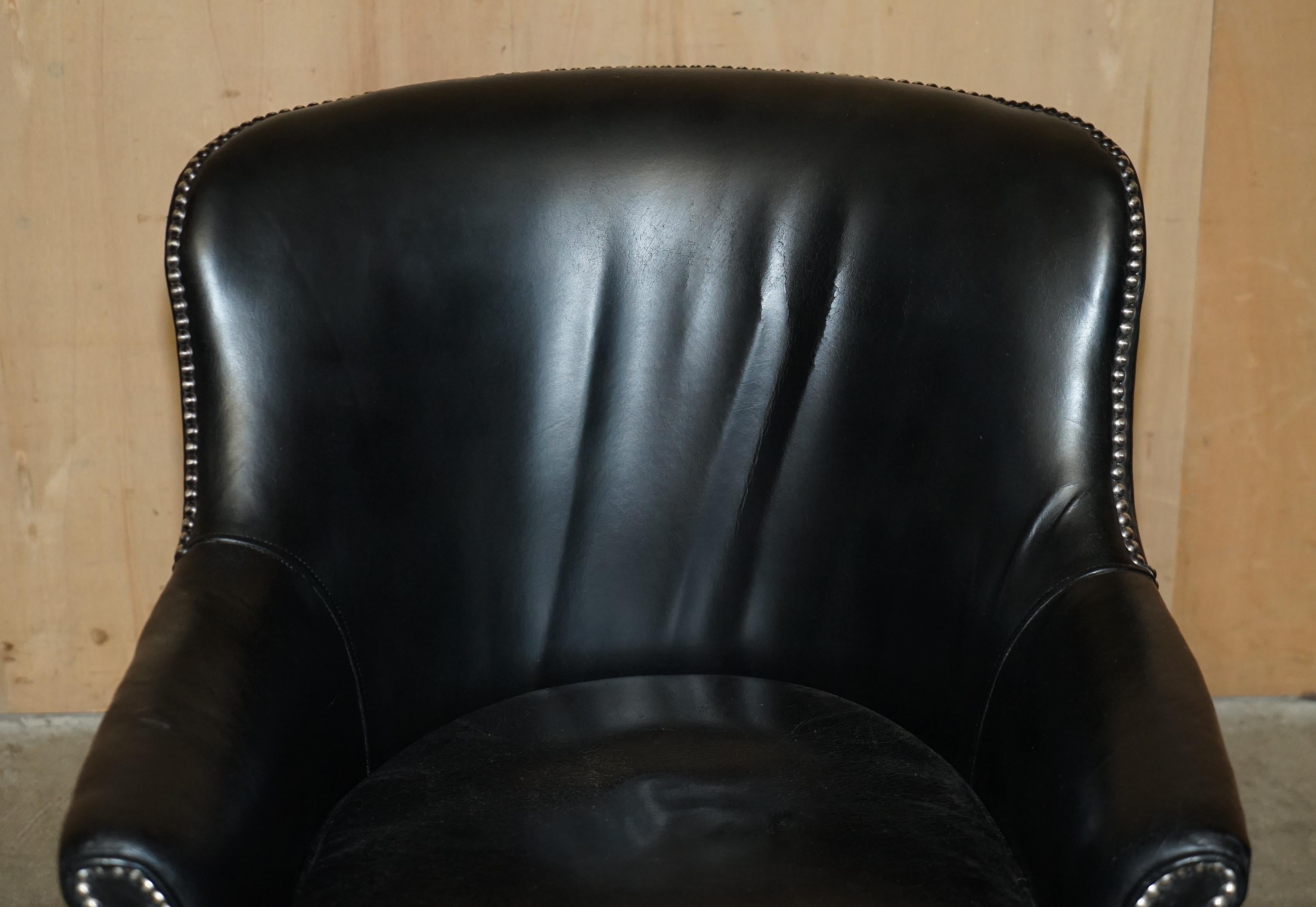 Art Deco ViNTAGE BLACK LEATHER TUB CLUB ARMCHAIR WITH HAND STUDDED UPHOLSTERY For Sale