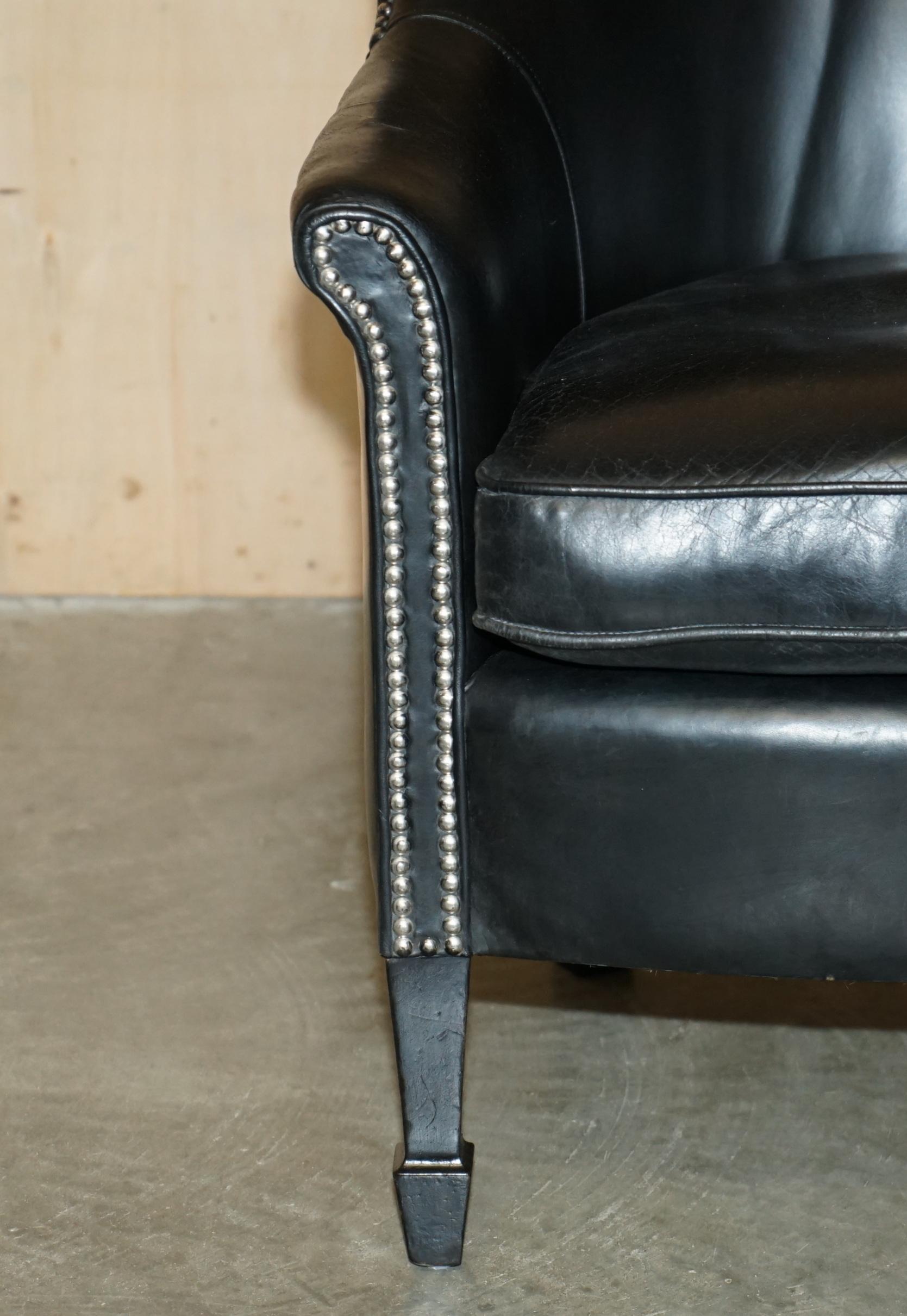 Hand-Crafted ViNTAGE BLACK LEATHER TUB CLUB ARMCHAIR WITH HAND STUDDED UPHOLSTERY For Sale