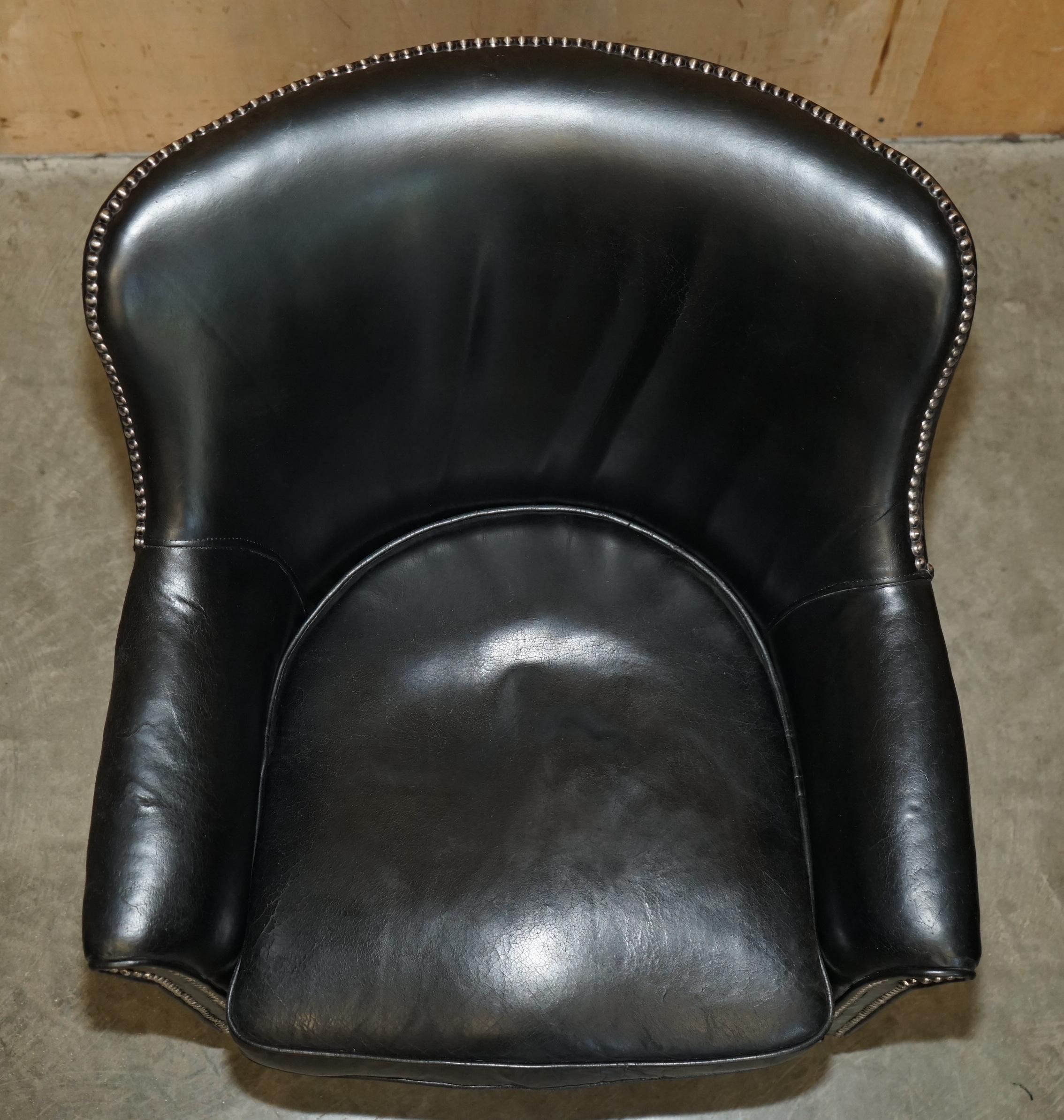20th Century ViNTAGE BLACK LEATHER TUB CLUB ARMCHAIR WITH HAND STUDDED UPHOLSTERY For Sale