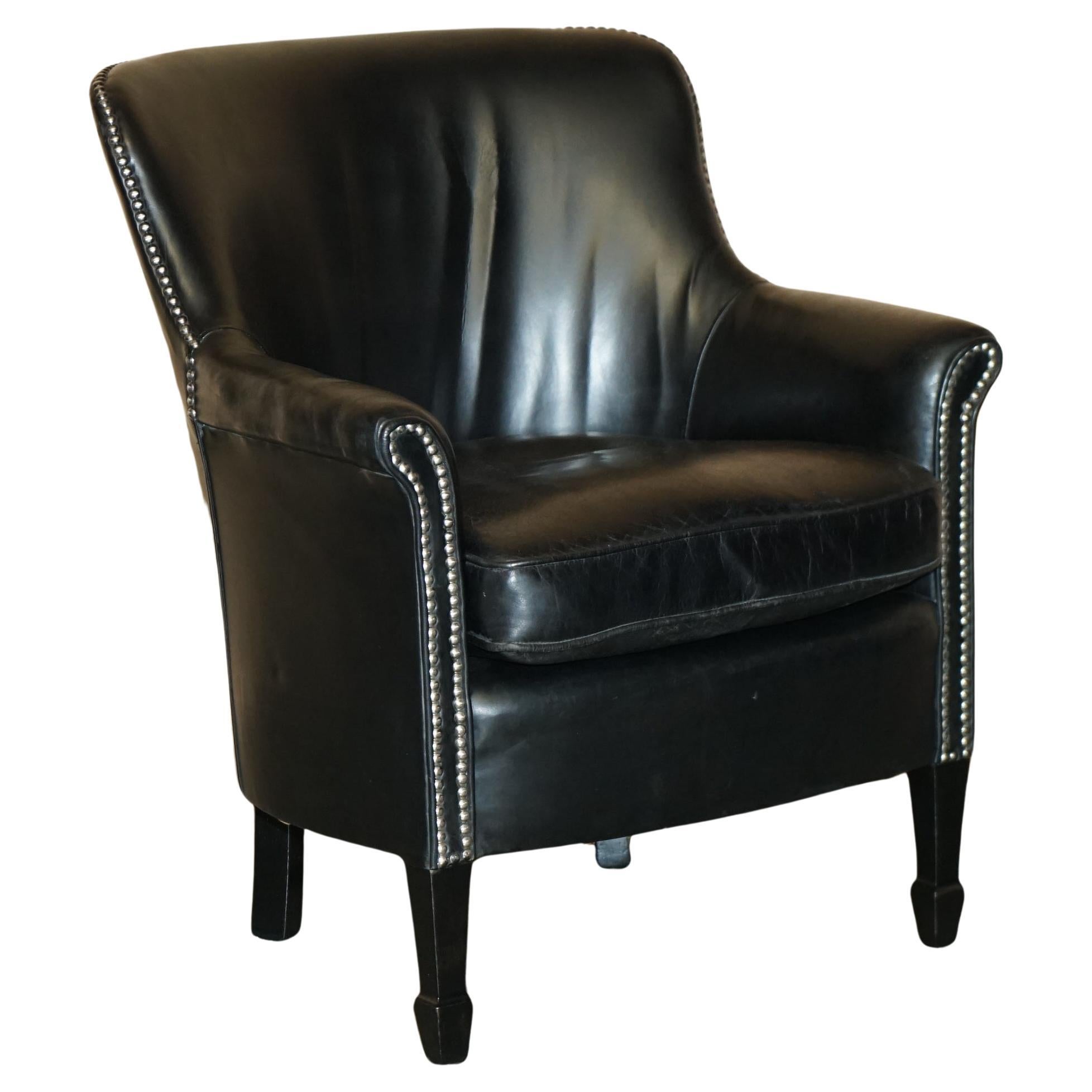 ViNTAGE Sillón de cuero negro con tapicería grabada a mano
