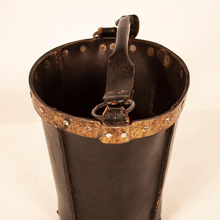Vintage Black Leather Waste Basket at 1stDibs