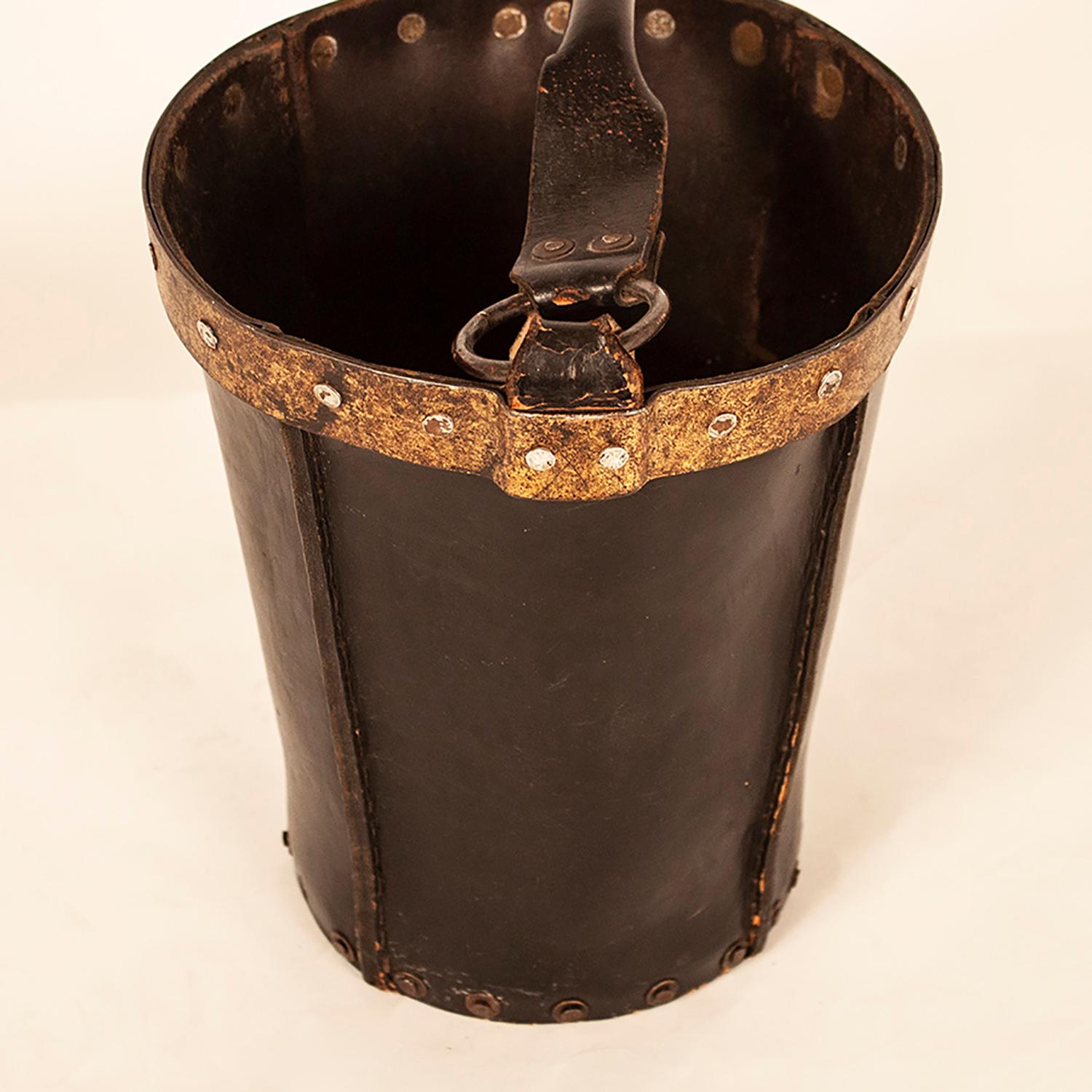 Late 20th Century Vintage Black Leather Waste Basket