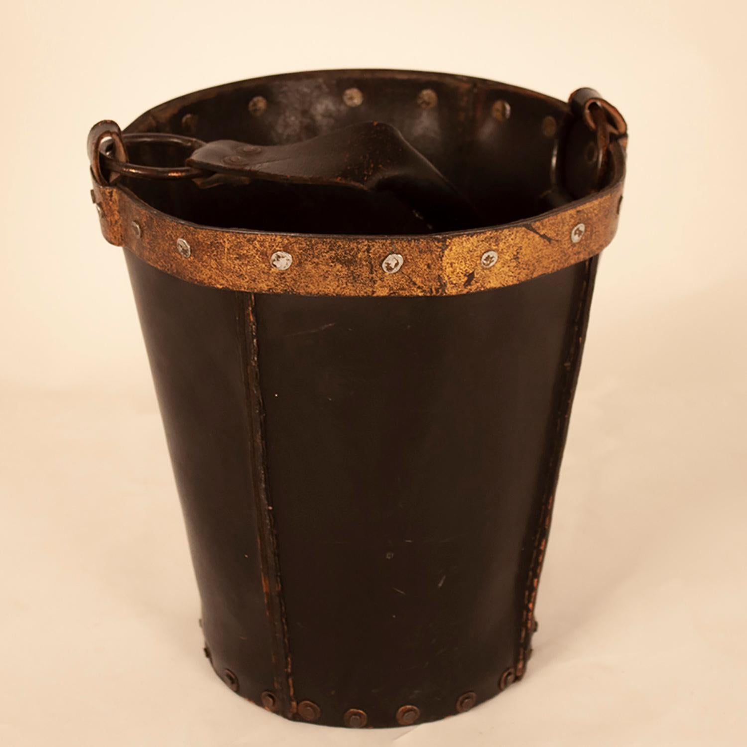 Vintage Black Leather Waste Basket 1