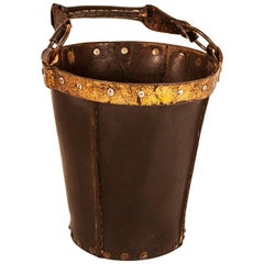 Vintage Black Leather Waste Basket