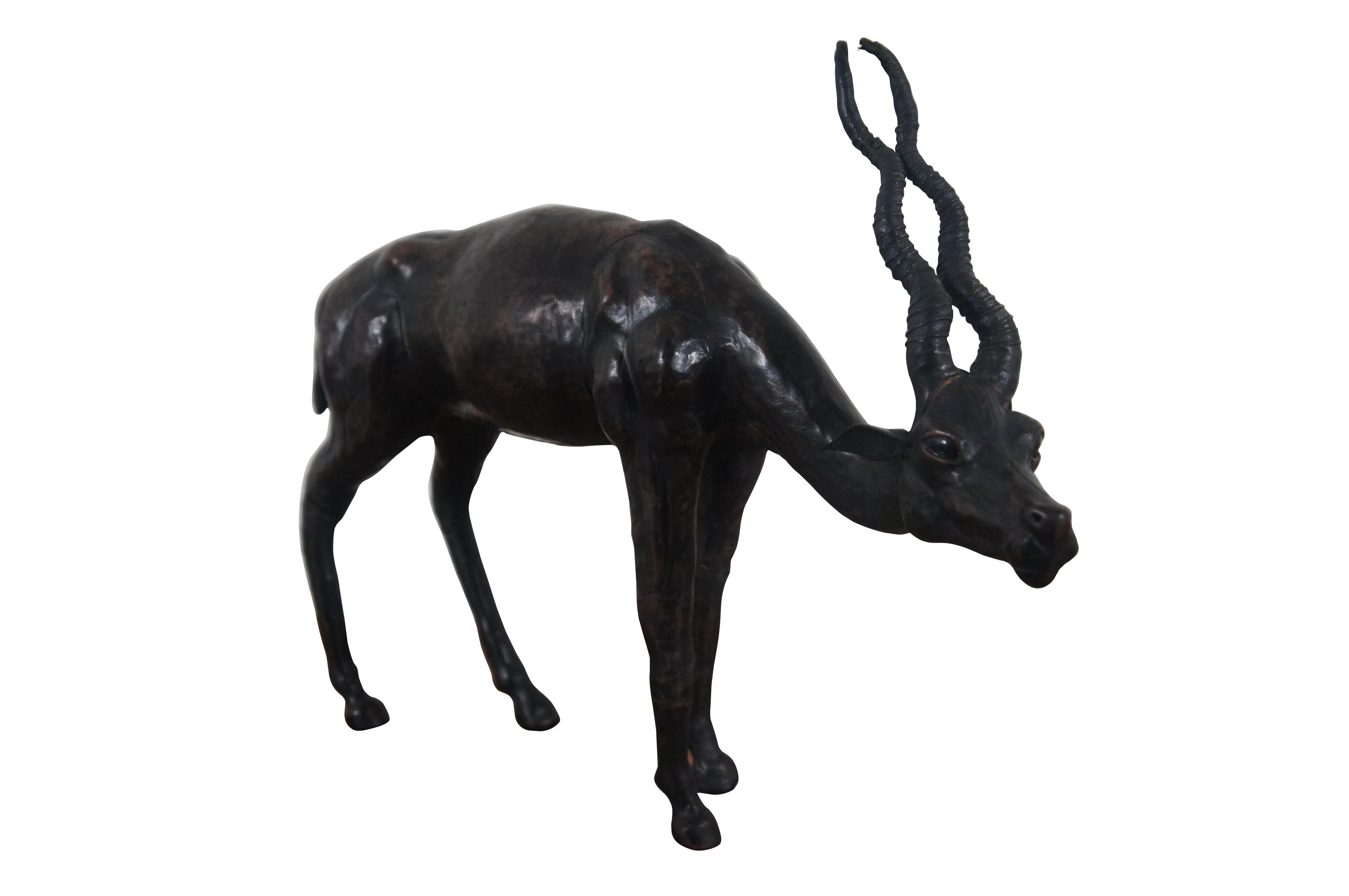 Vintage Black Leather Wrapped African Antelope Gazelle Sculpture 15