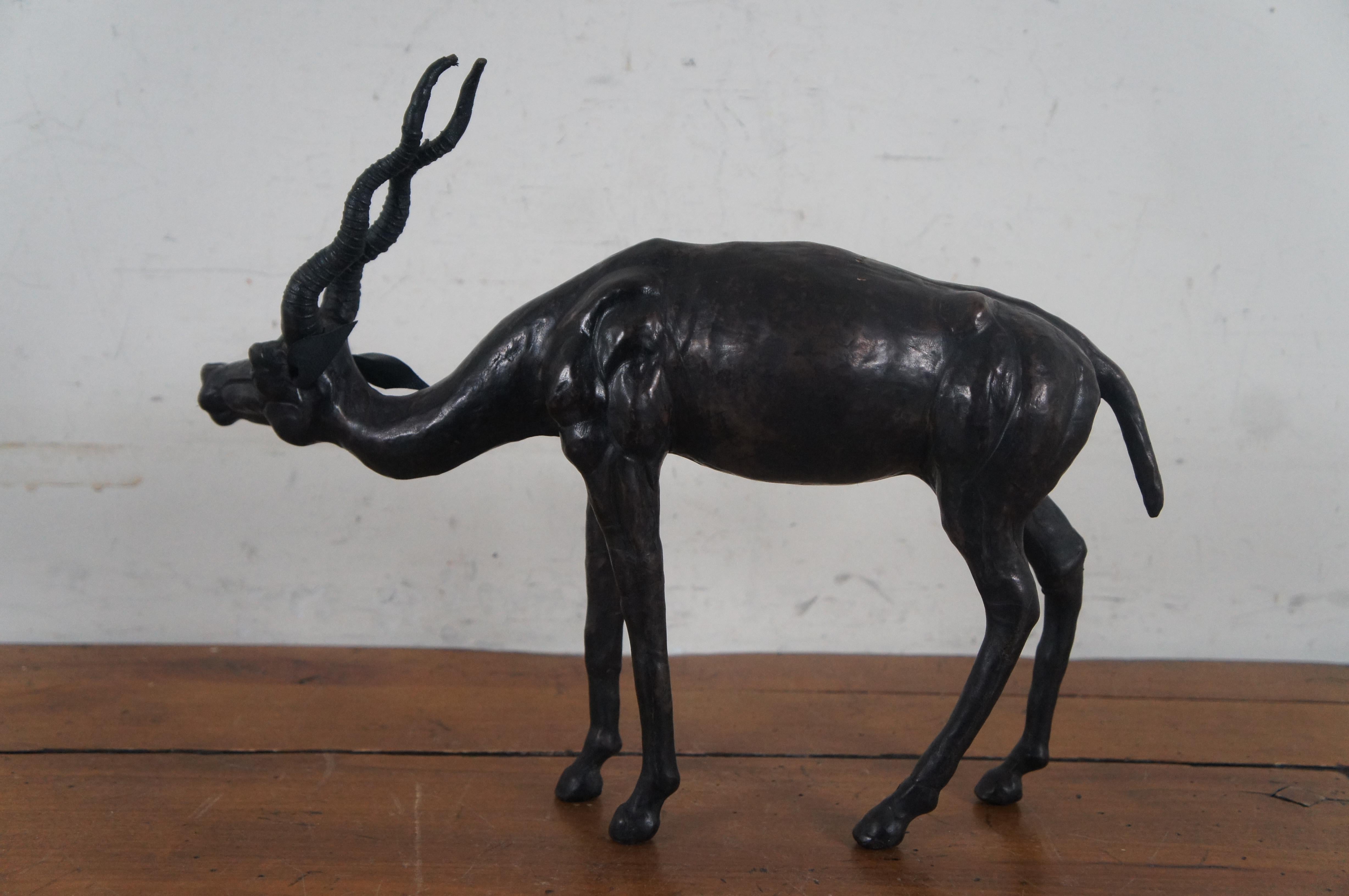 20ième siècle Vintage Black Leather Wrapped African Antelope Gazelle Sculpture 15