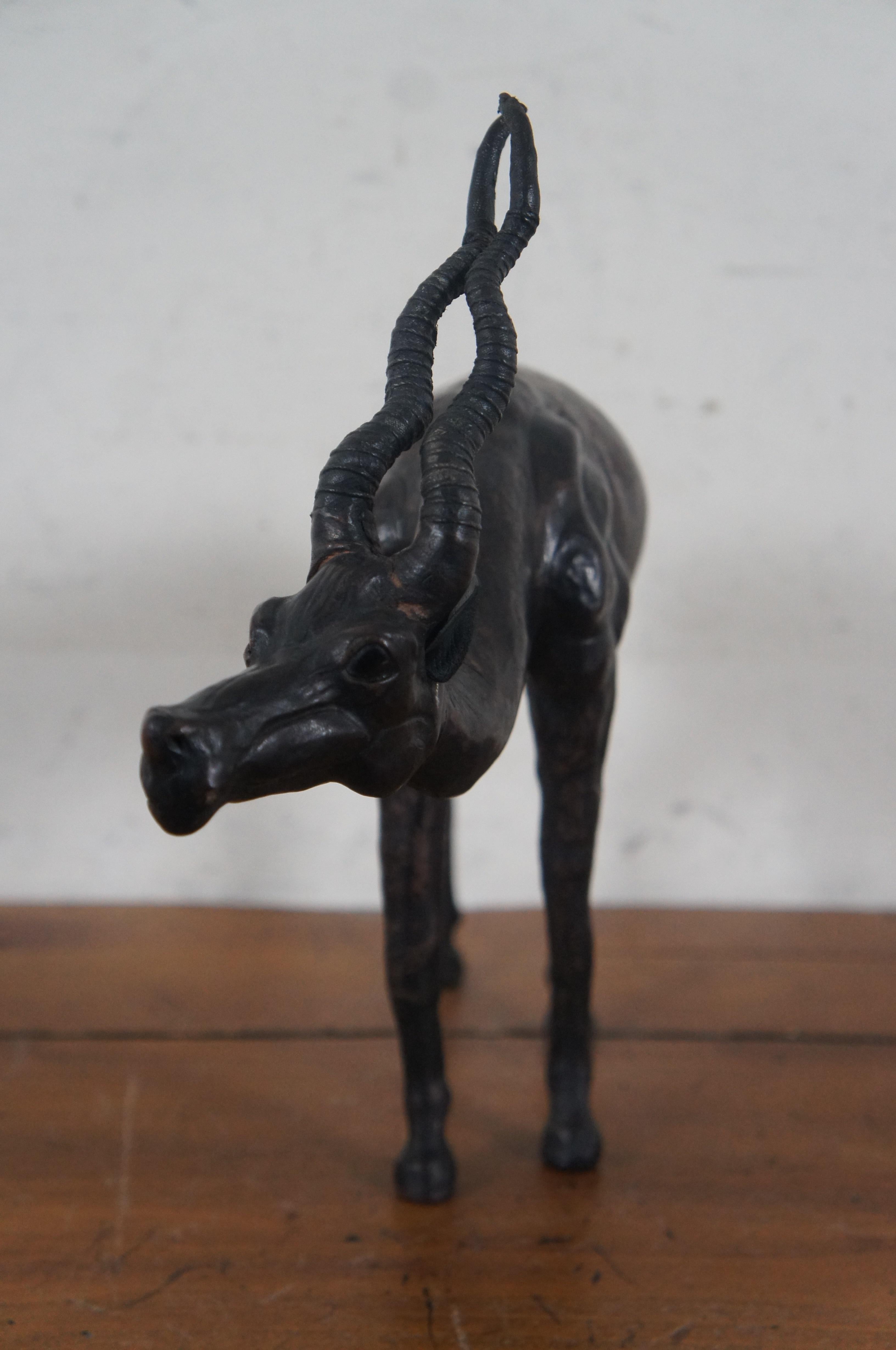 20th Century Vintage Black Leather Wrapped African Antelope Gazelle Sculpture Figurine 15