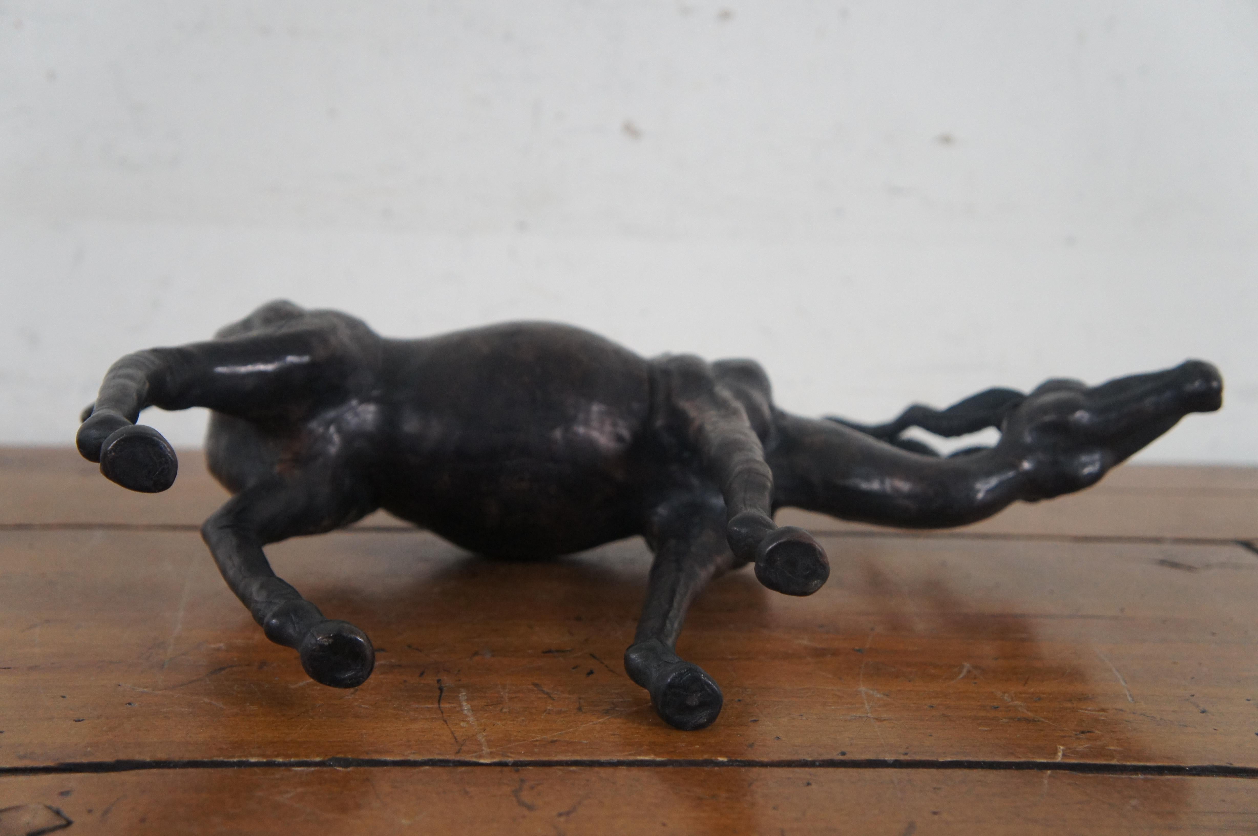 Afrikanische Antelope Gazelle-Skulptur-Figur aus schwarzem Leder mit Lederumwicklung, Vintage, 15