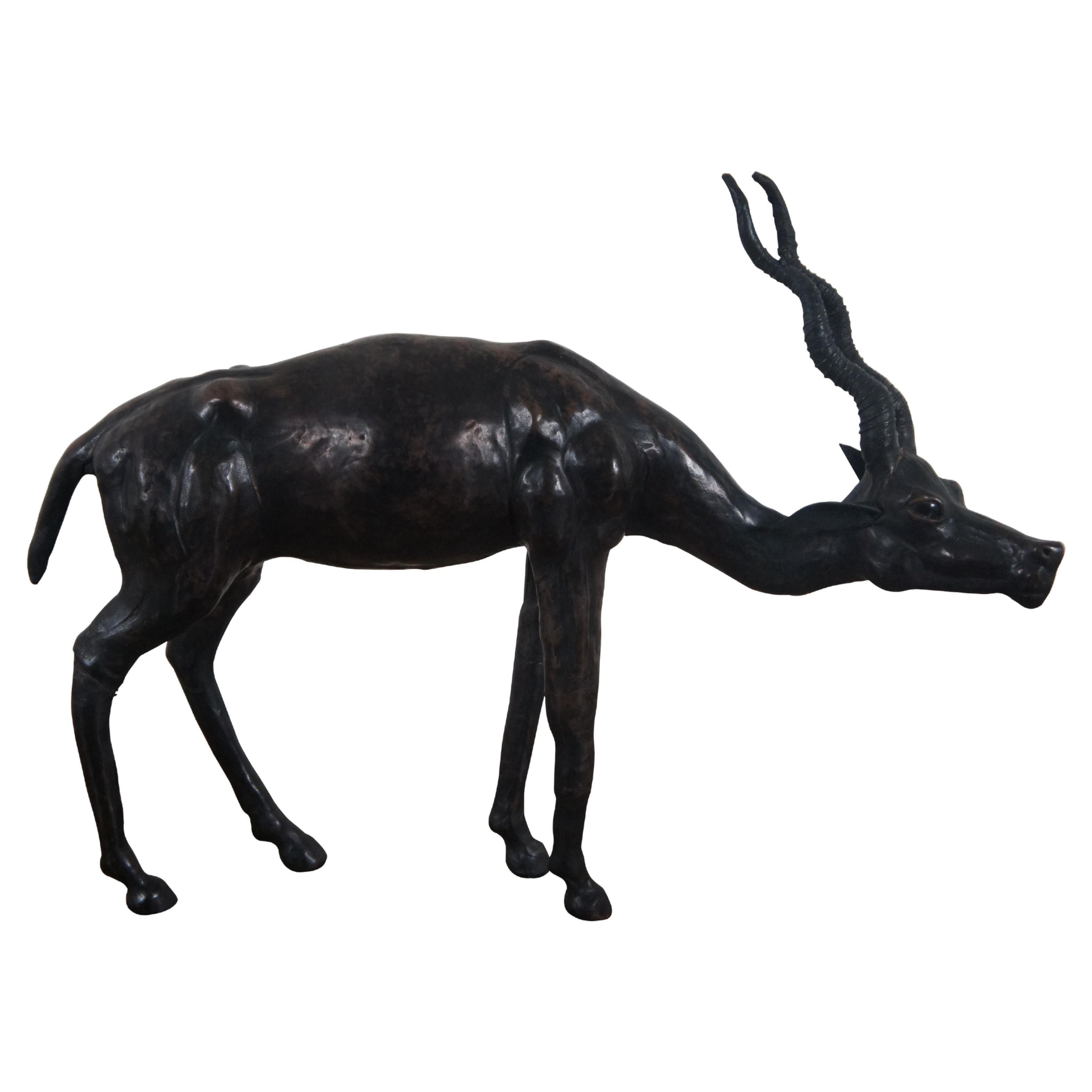 Vintage Black Leather Wrapped African Antelope Gazelle Sculpture 15" Figurine en vente