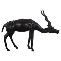 Afrikanische Antelope Gazelle-Skulptur-Figur aus schwarzem Leder mit Lederumwicklung, Vintage, 15"