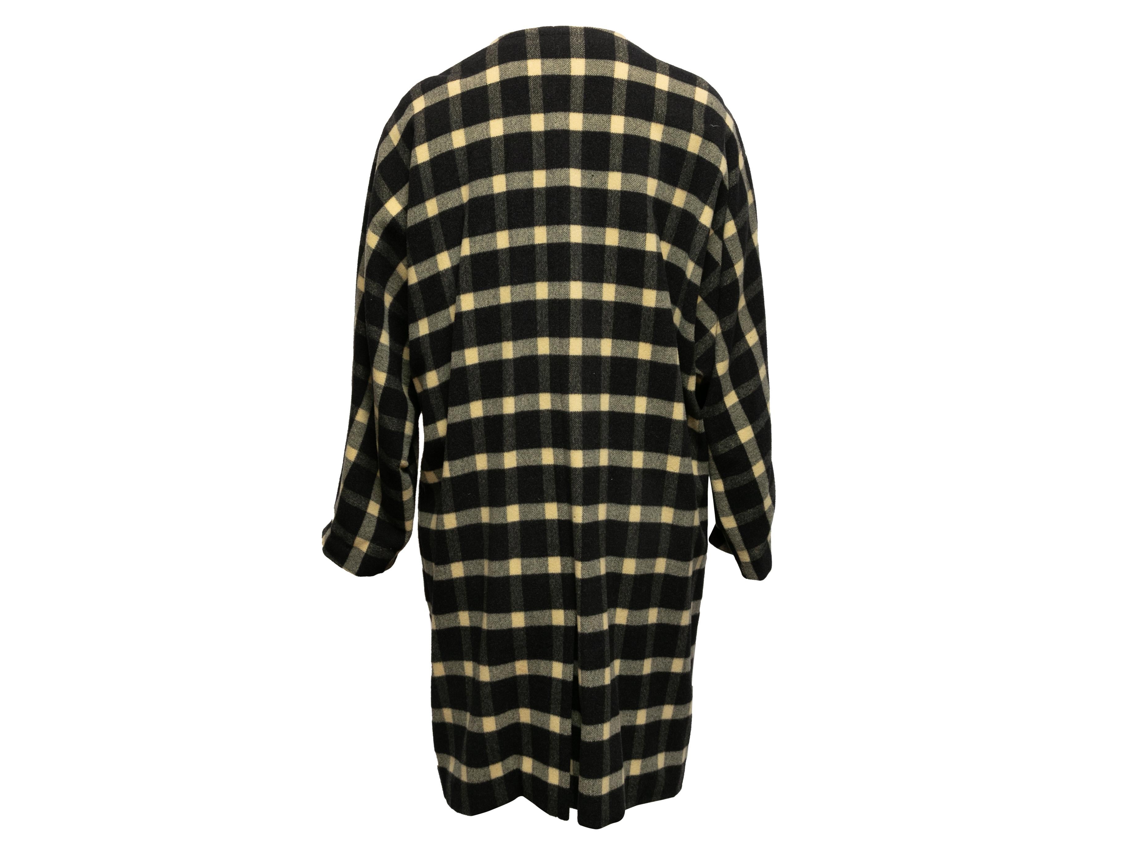 Women's Vintage Black & Light Yellow Escada Virgin Wool Plaid Collarless Coat Size US M For Sale