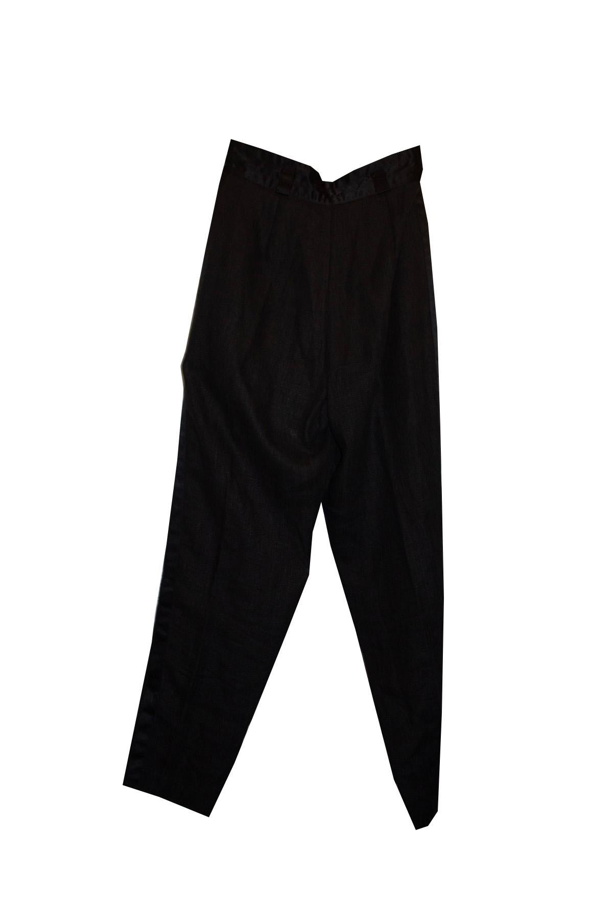 Vintage Black Linen and Silk Trousers by Gianni Versace In Good Condition For Sale In London, GB