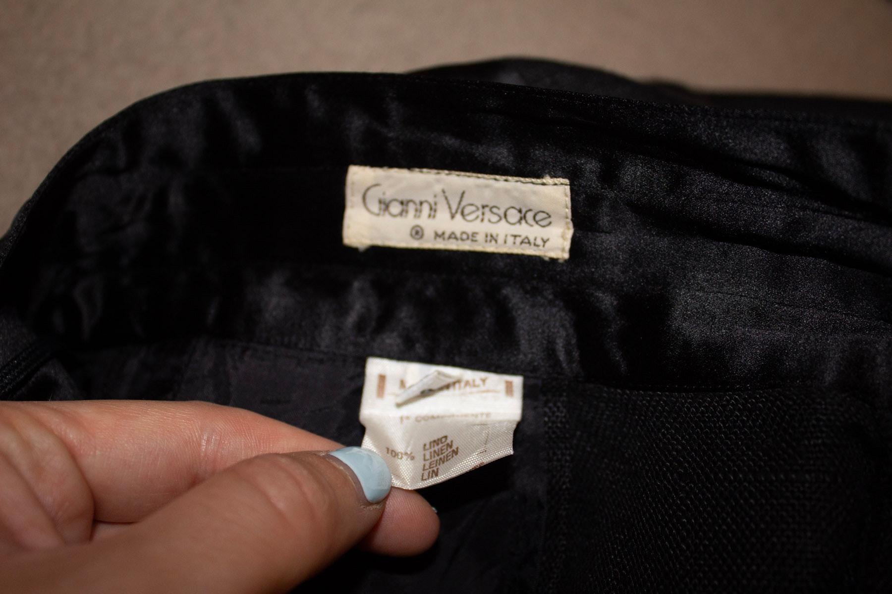 Vintage Black Linen and Silk Trousers by Gianni Versace For Sale 3