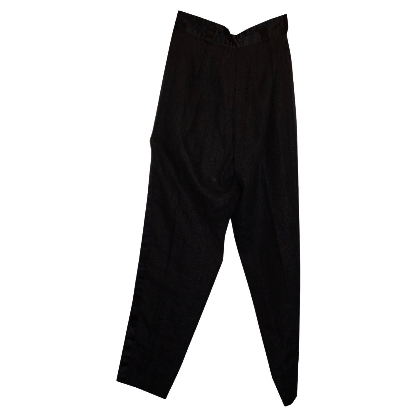 Vintage Black Linen and Silk Trousers by Gianni Versace For Sale