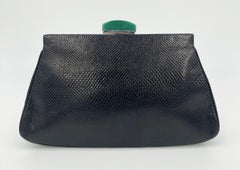 Judith Leiber Black Lizard Green Enamel Top Clutch