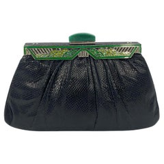 Judith Leiber Negro Lagarto Verde Esmalte Top Clutch