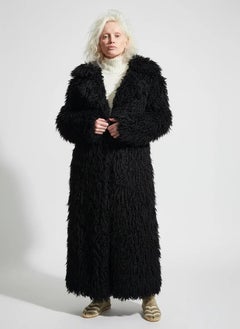 Vintage black long wool lined shag coat