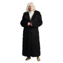 Vintage black long wool lined shag coat