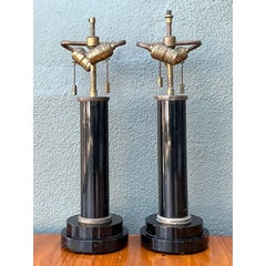 Vintage Black Lucite Column Lamps - A Pair