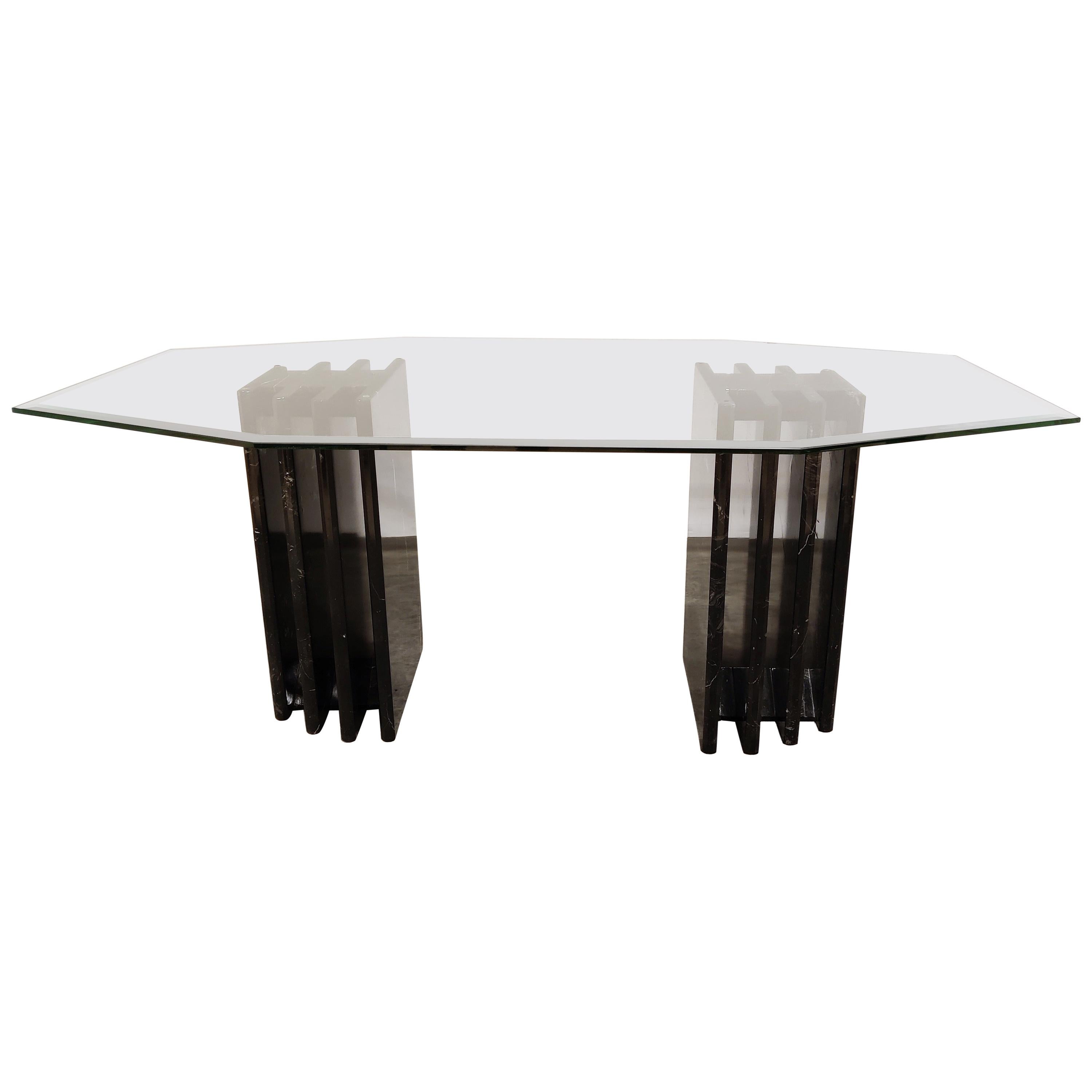 Vintage Black Marble and Glass Dining Table, 1970s at 1stDibs