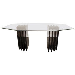 Vintage Black Marble and Glass Dining Table, 1970s