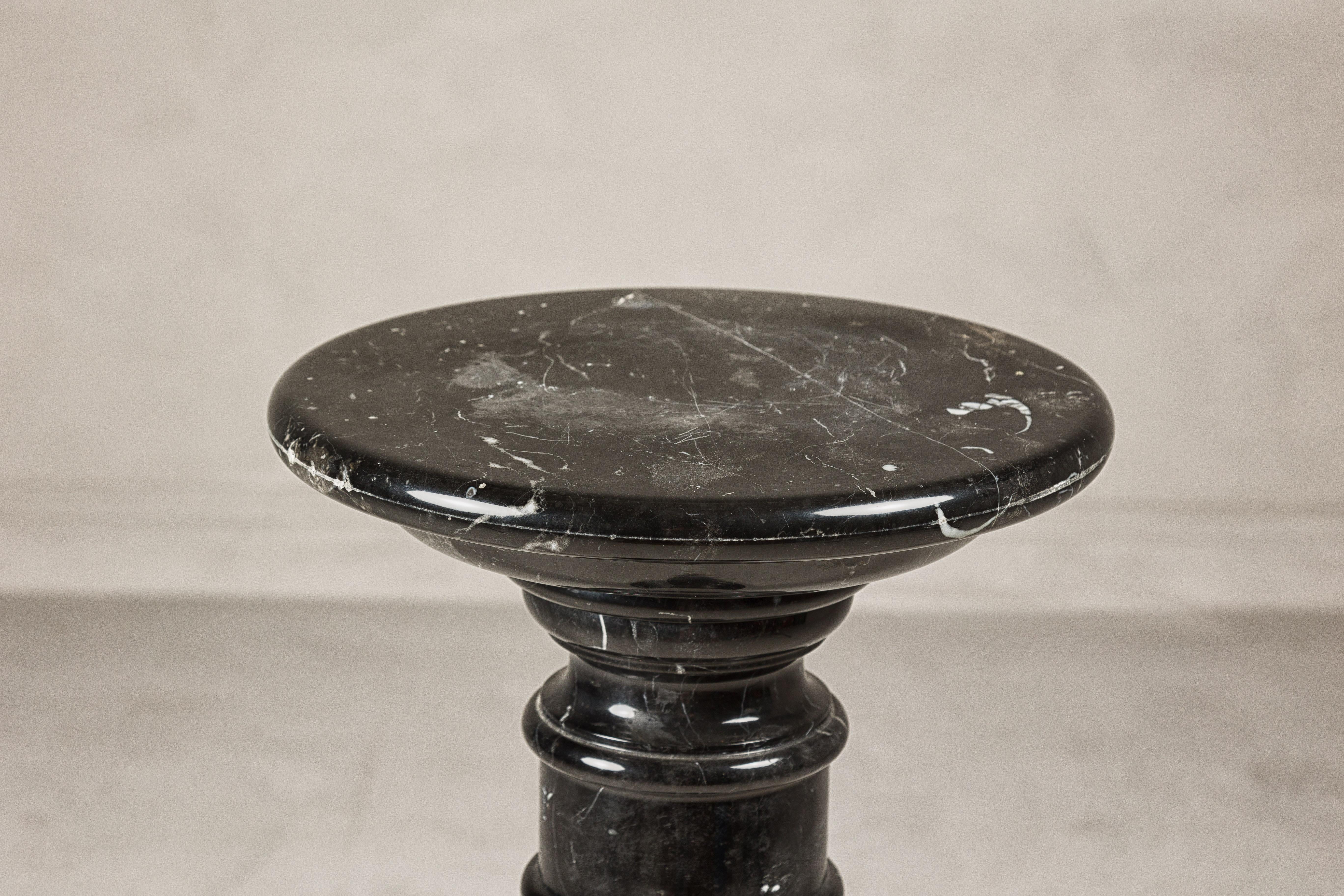 Vintage Black Marble Column Pedestal with White Veining and Stepped Base For Sale 6