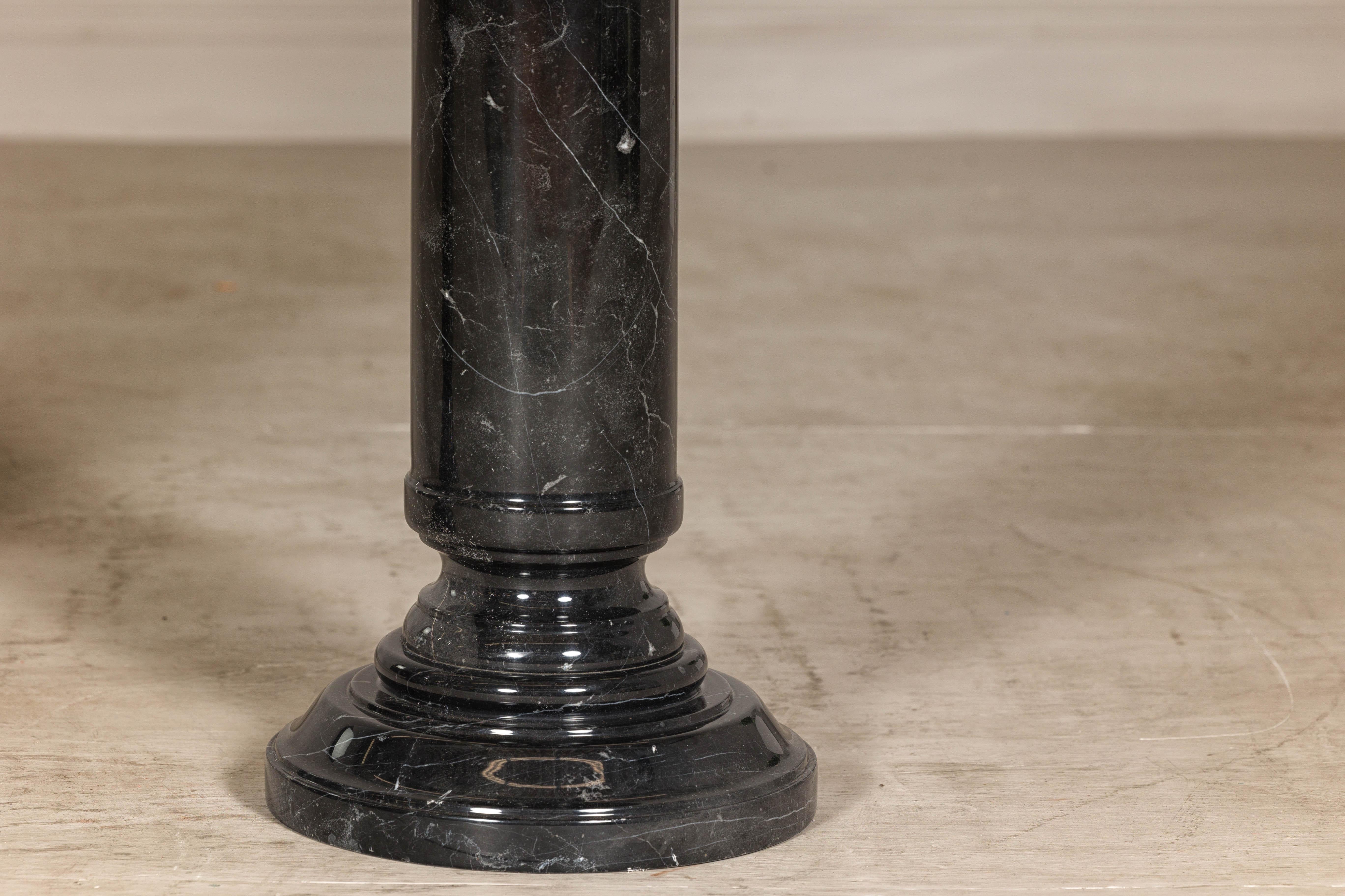 Vintage Black Marble Column Pedestal with White Veiting, Sold Individually en vente 5