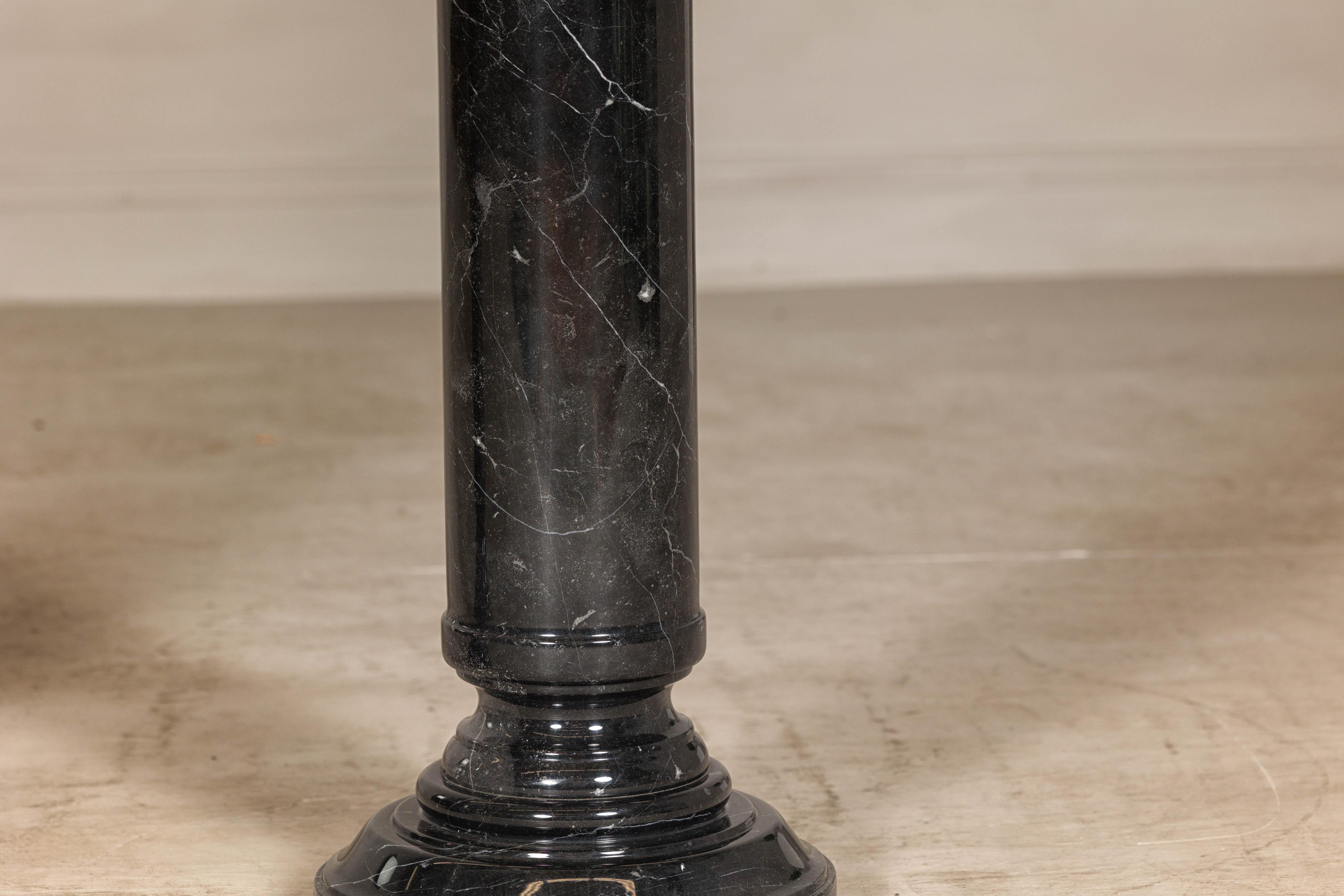 Vintage Black Marble Column Pedestal with White Veiting, Sold Individually en vente 6
