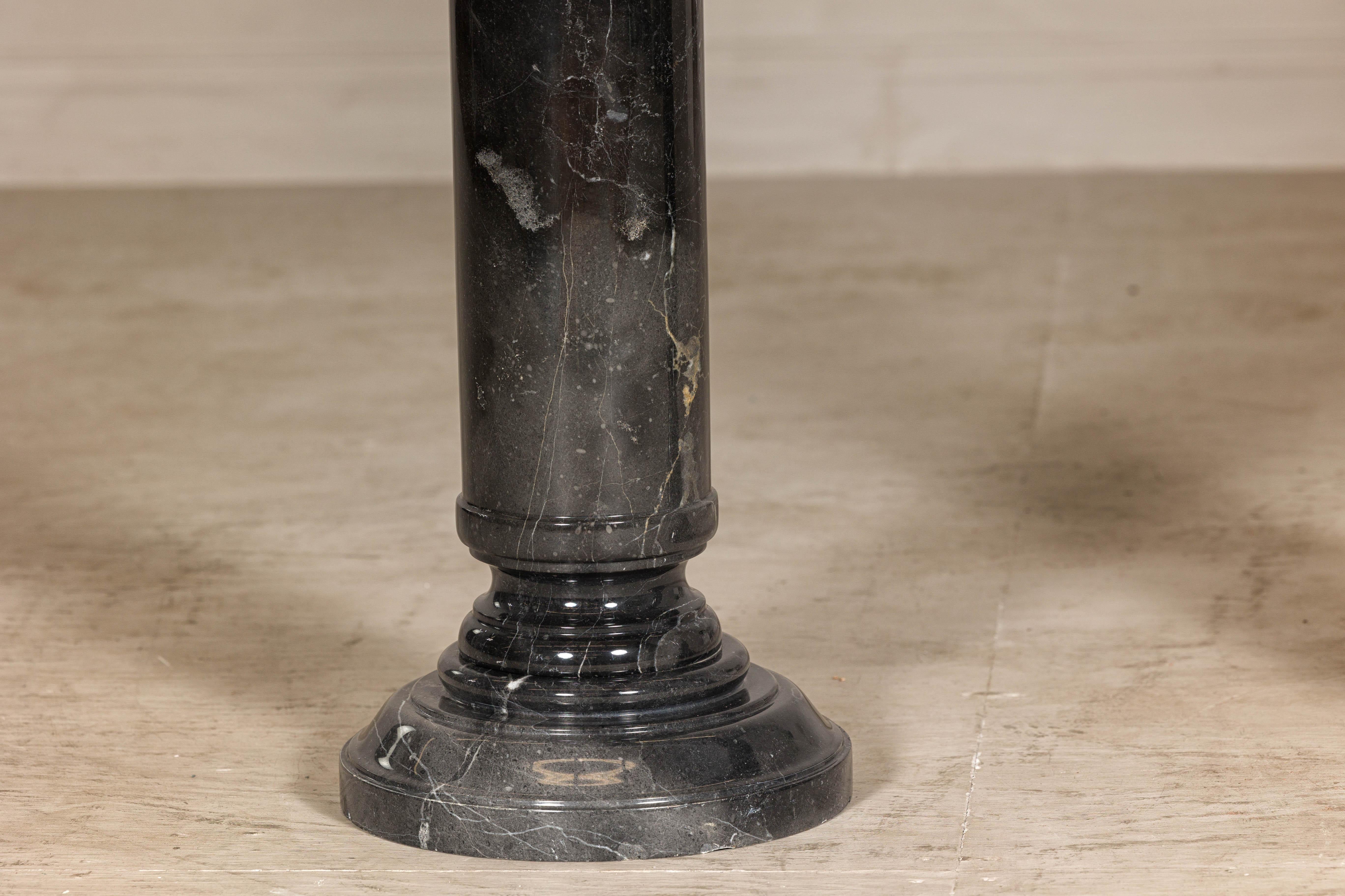 Vintage Black Marble Column Pedestal with White Veiting, Sold Individually Bon état - En vente à Yonkers, NY