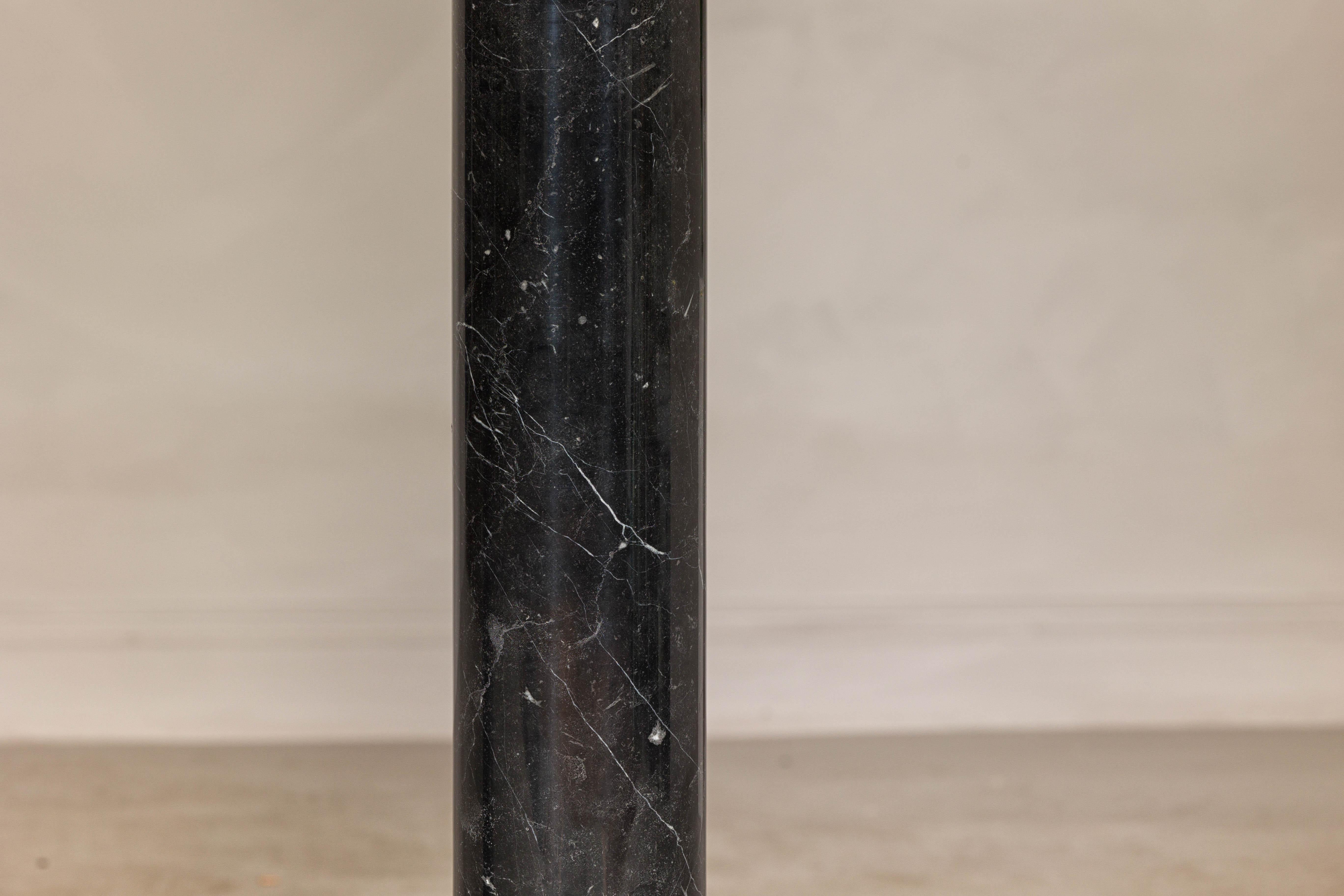 Marbre Vintage Black Marble Column Pedestal with White Veiting, Sold Individually en vente