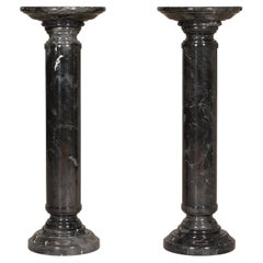 Vintage Black Marble Column Pedestal with White Veining, Sold Individually