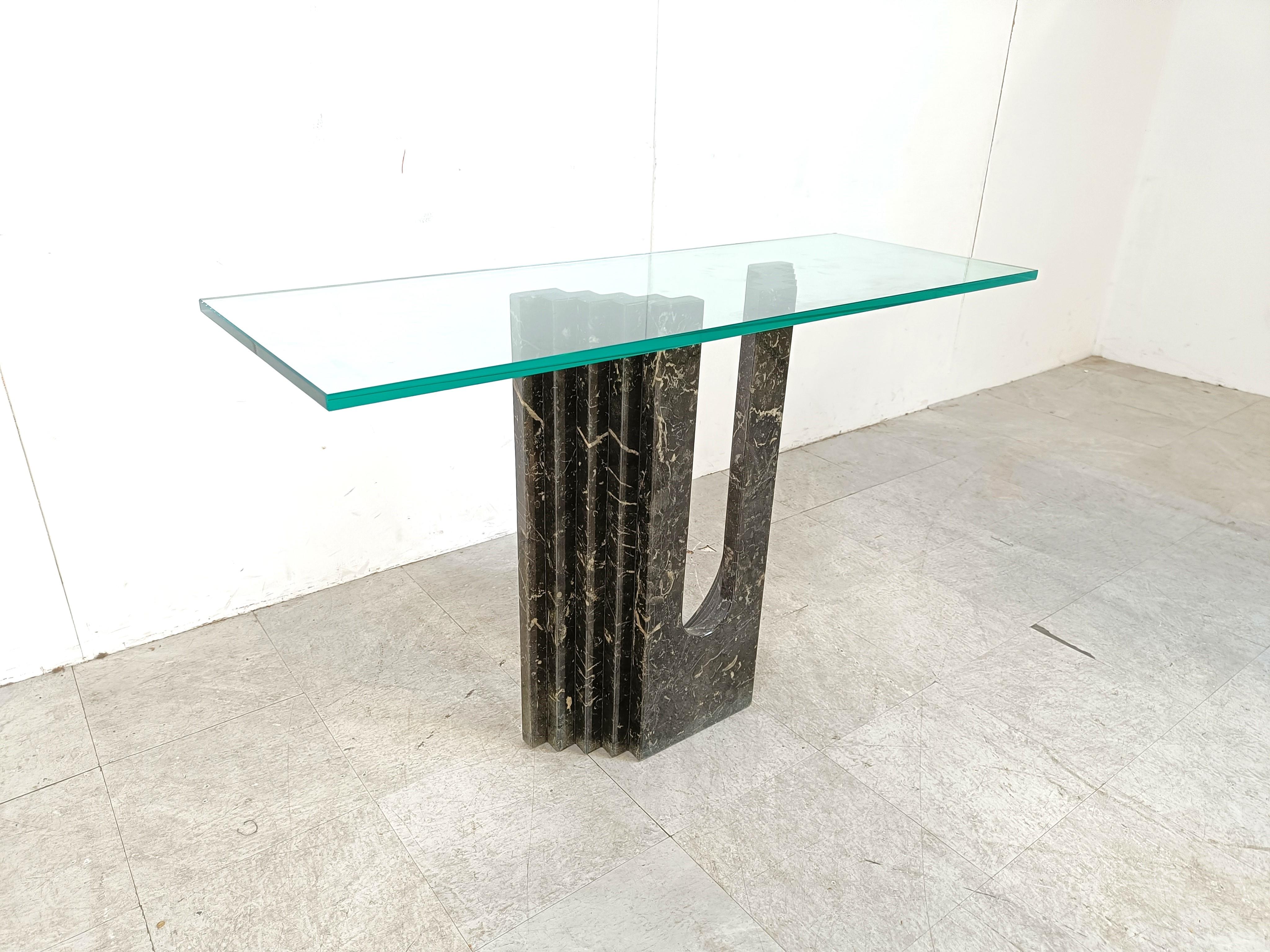 Glass Vintage black marble console table by Cattelan Italy, 1980s For Sale