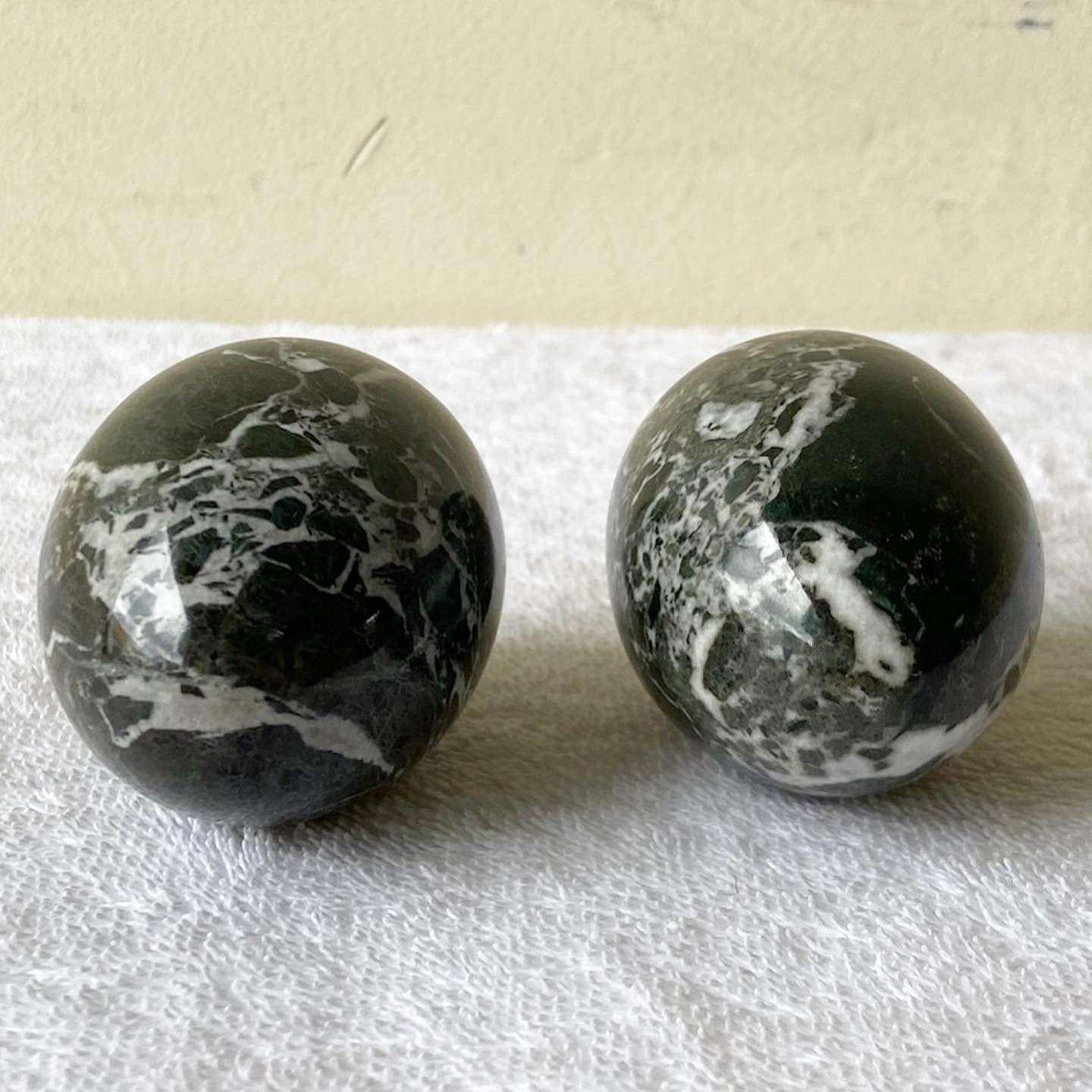 Late 20th Century Vintage Black Marble Egg Paperweights For Sale