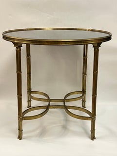 Vintage Black Marble Top Bronze Center Table with Faux Bamboo Legs