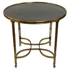 Vintage Black Marble Top Bronze Center Table with Faux Bamboo Legs