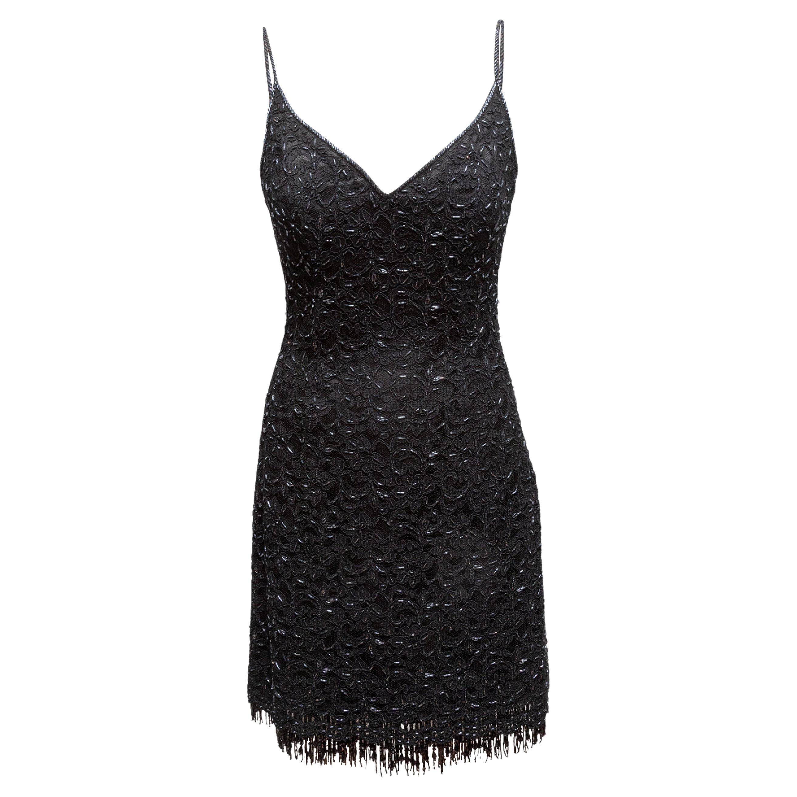 Vintage Black Max Nugus Beaded Cocktail Dress Size US S For Sale