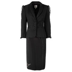 Vintage Black Mesh Embroidered Blazer & Skirt Set Size M